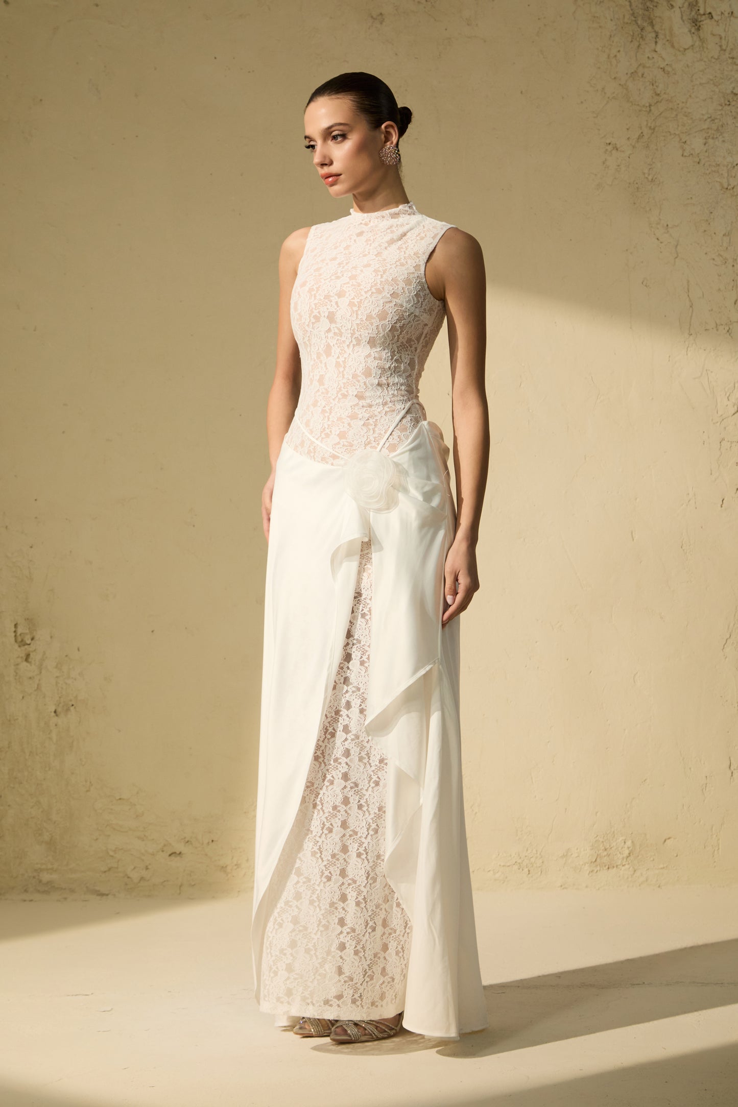 Unforgettable Night White Floral Lace Sleeveless Maxi Dress