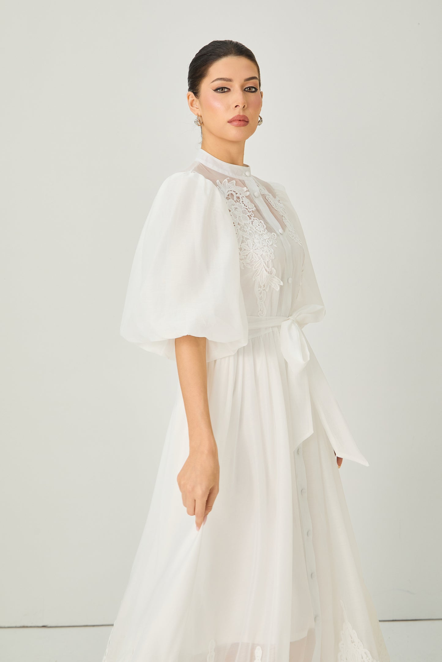 Close to Your Heart White Lace Embroidered Puff Sleeve Maxi Dress