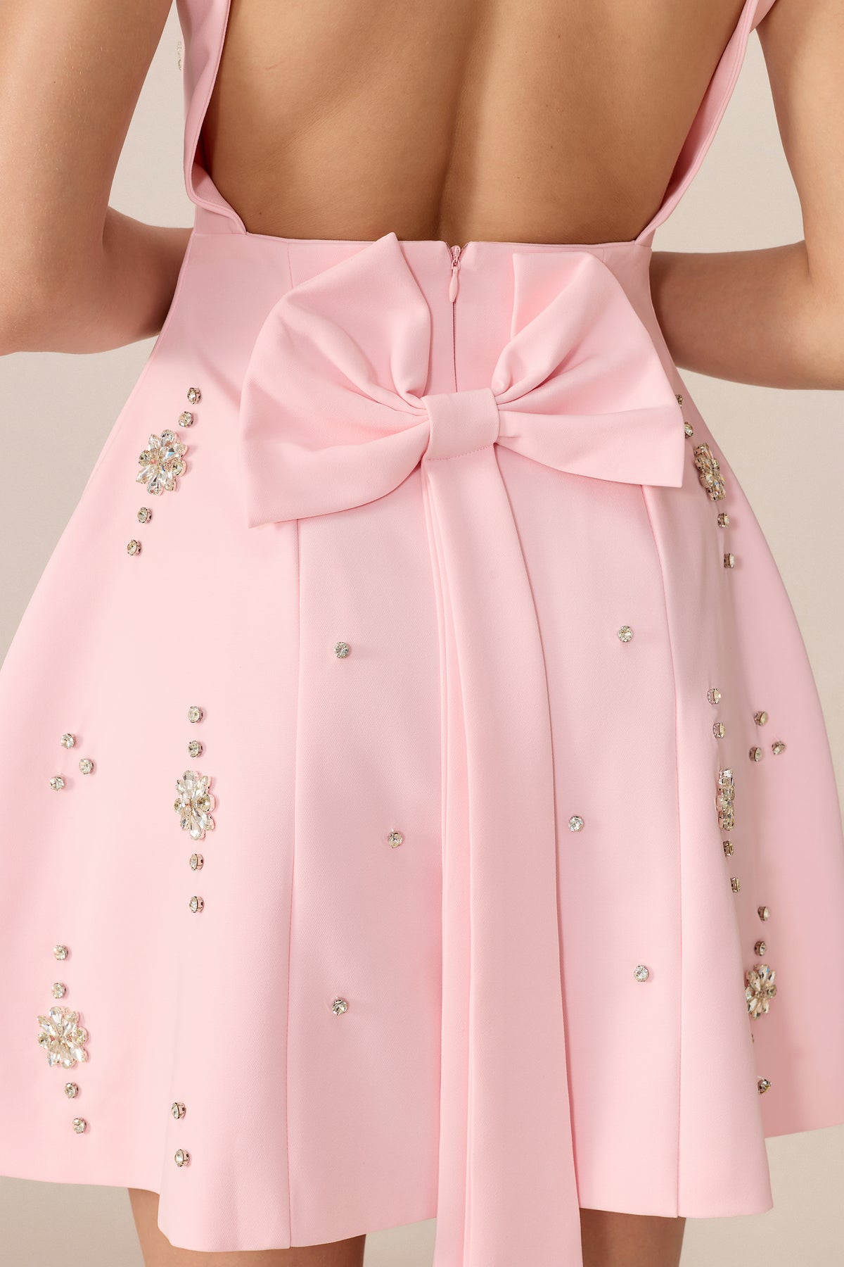 Keep It Sweet Pink Square Neck Crystal Embellished Mini Dress
