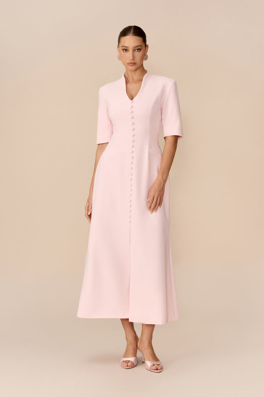 Minimal Mood Pink Stand Collar Split Maxi Dress