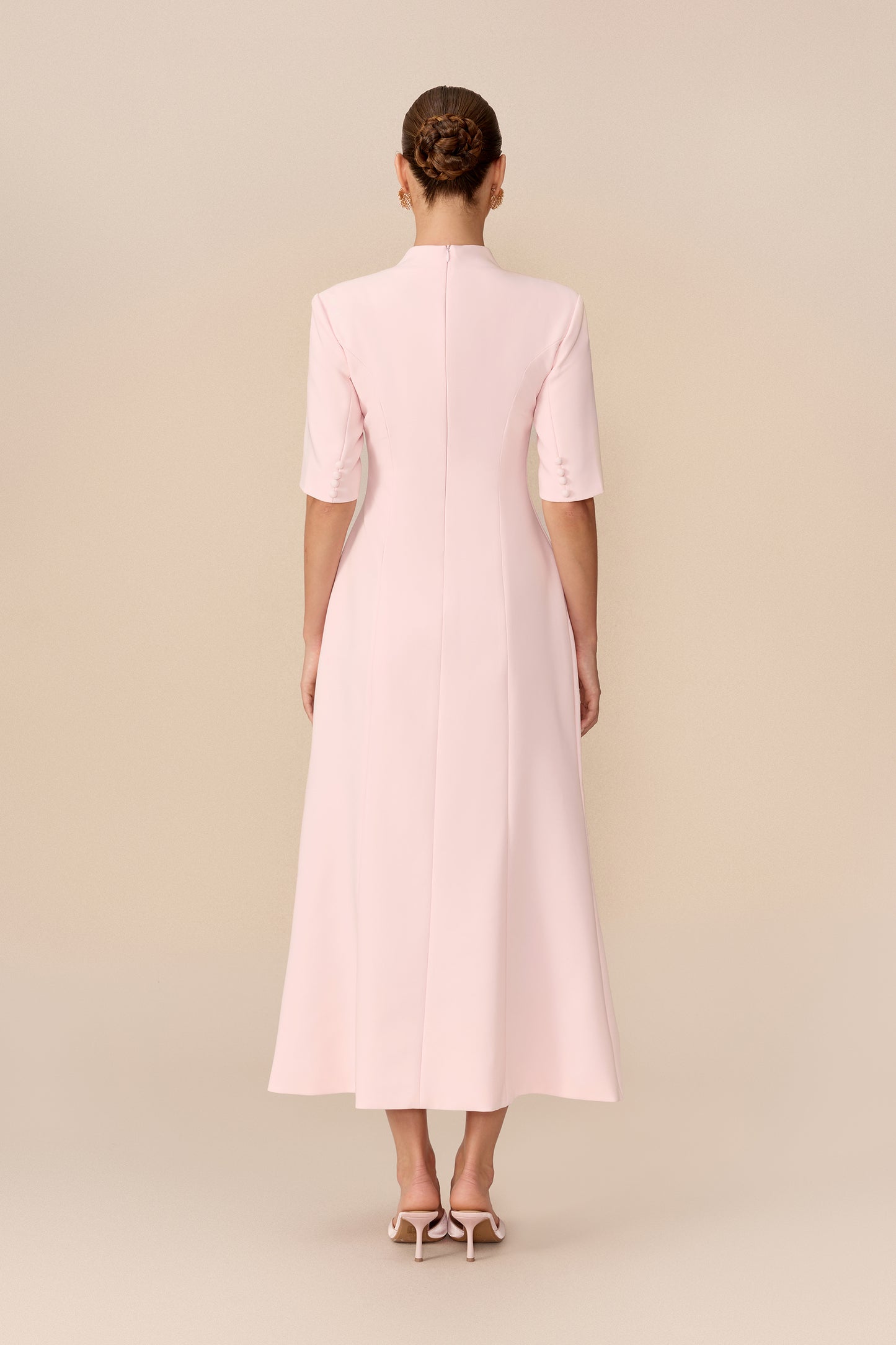 Minimal Mood Pink Stand Collar Split Maxi Dress