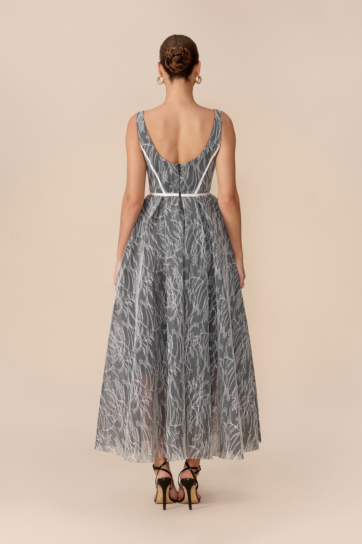 Forever Feminine Grey Square Neck Lace Maxi Dress