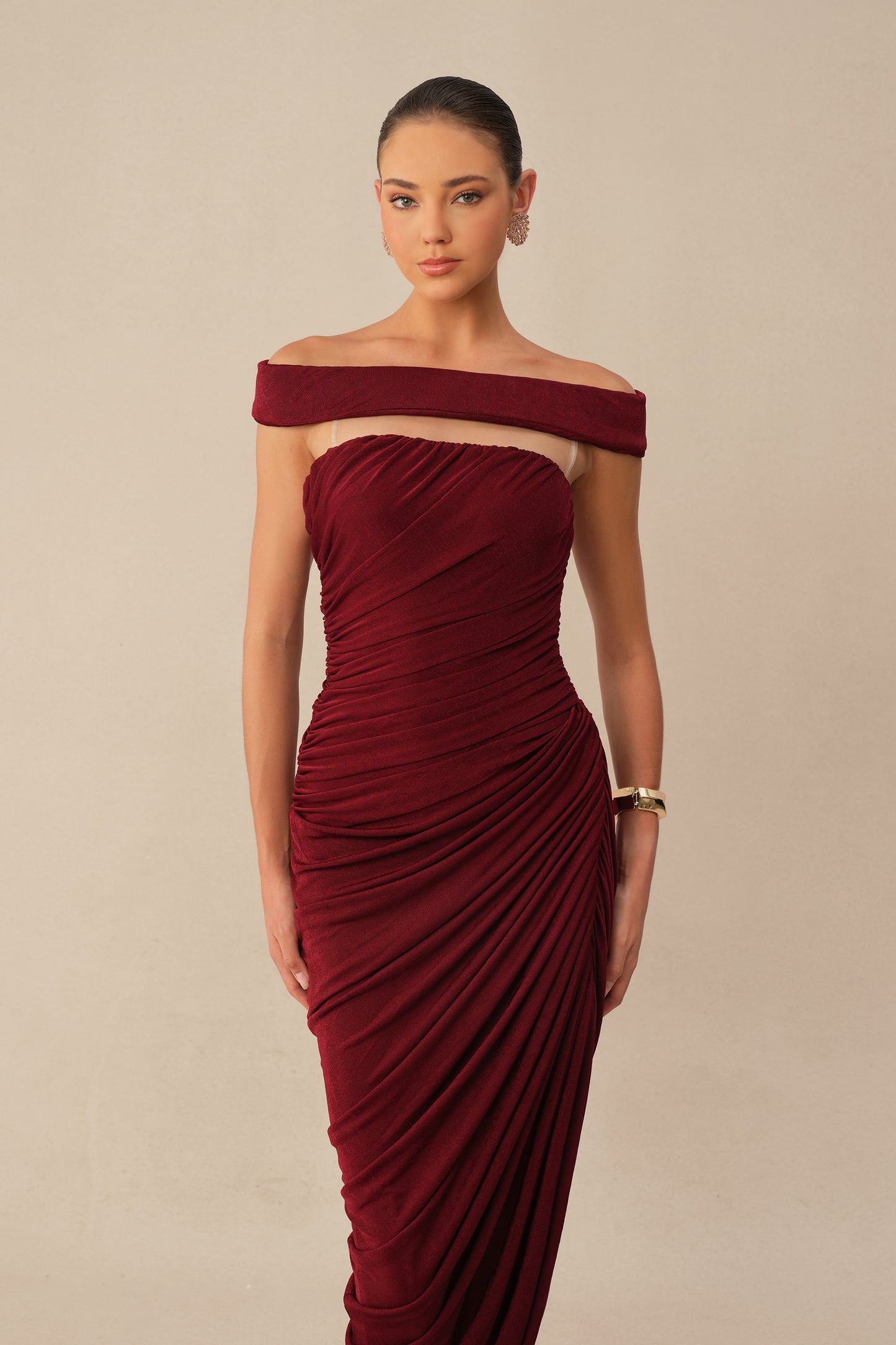 Midnight Affair Burgundy Off Shoulder Side Slit Knit Maxi Dress