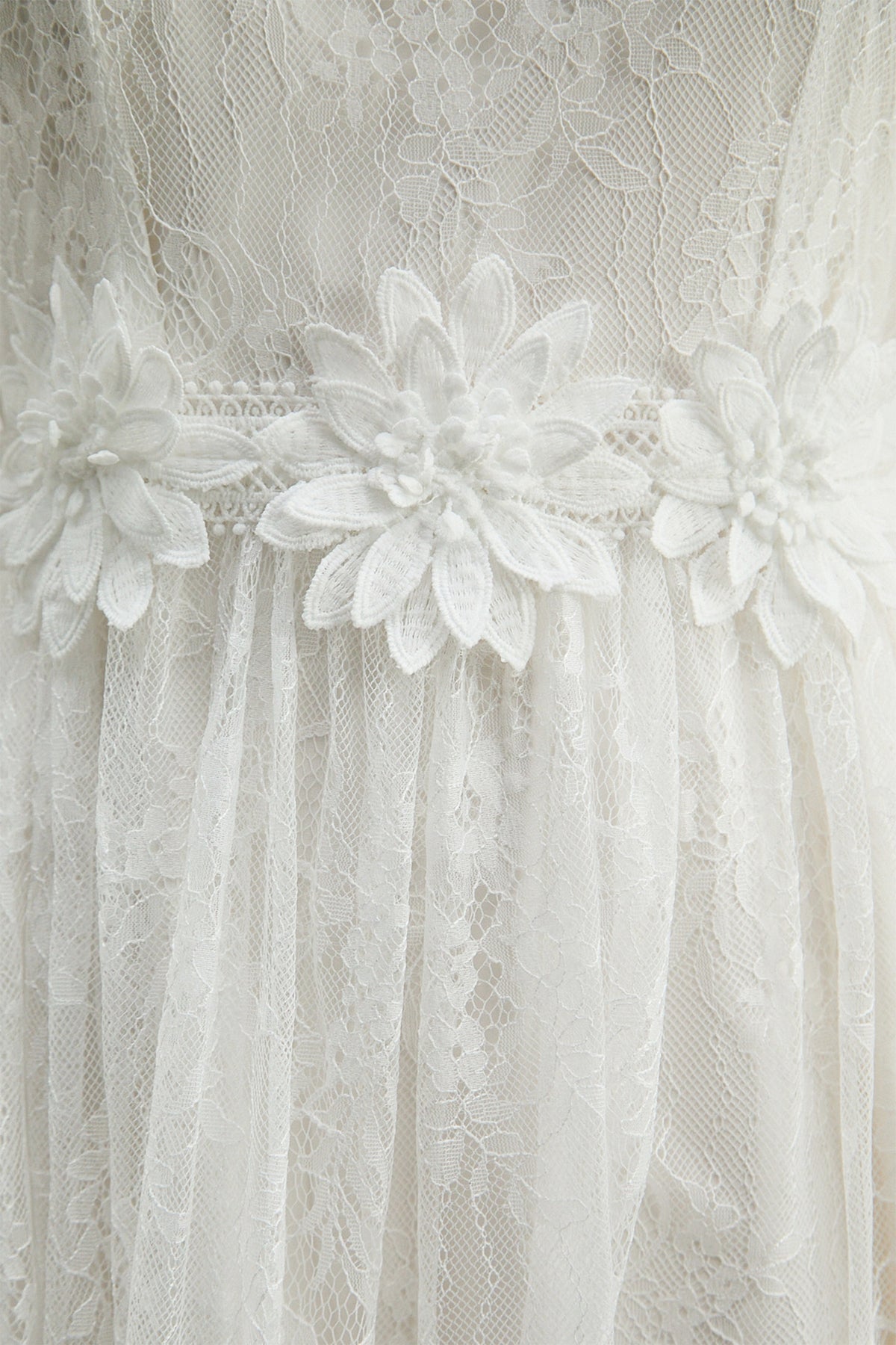 Bright Beauty White Floral Applique Sheer Lace Maxi Dress