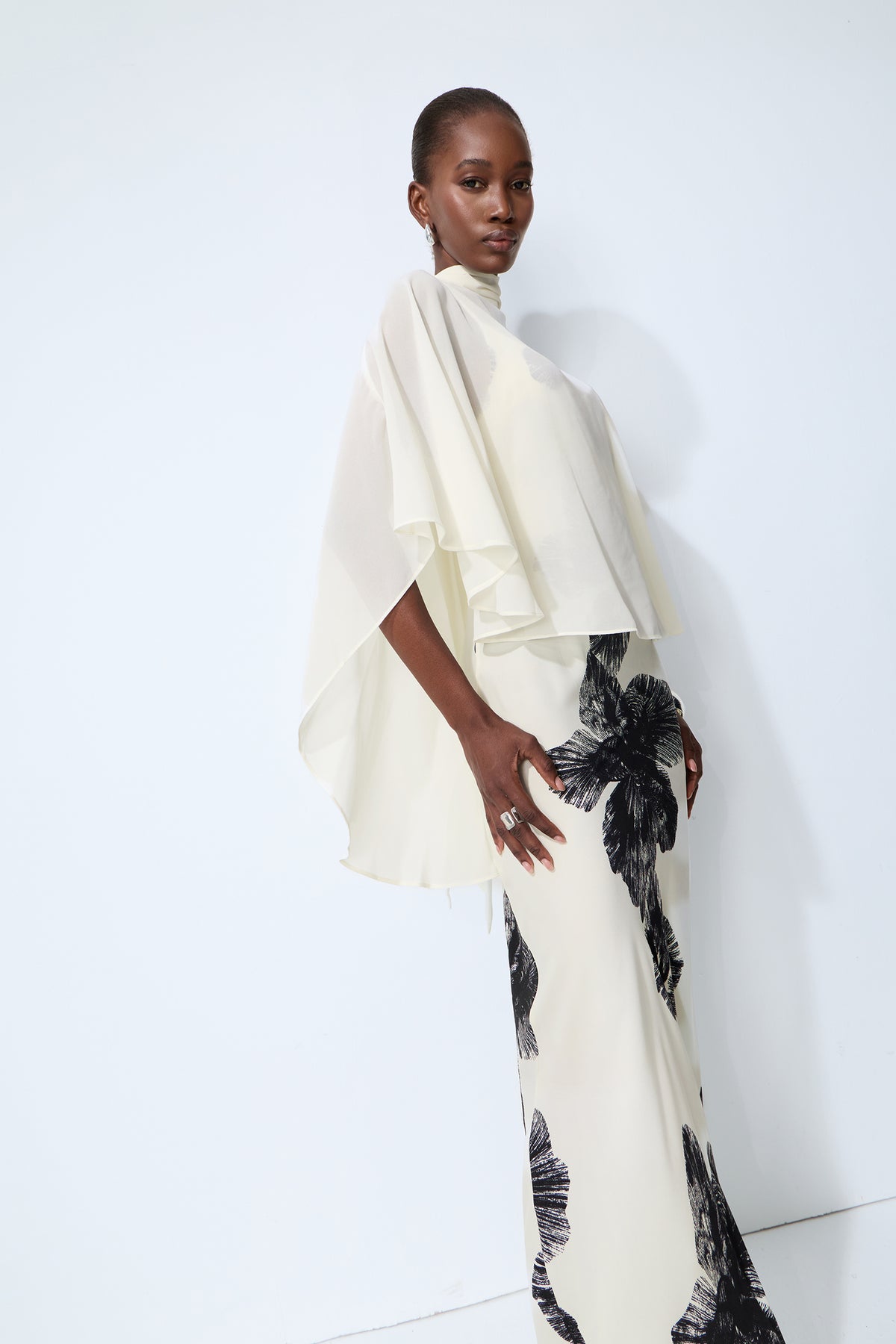Classic Bloom White Sheer Blouse & Floral Print Dress Set