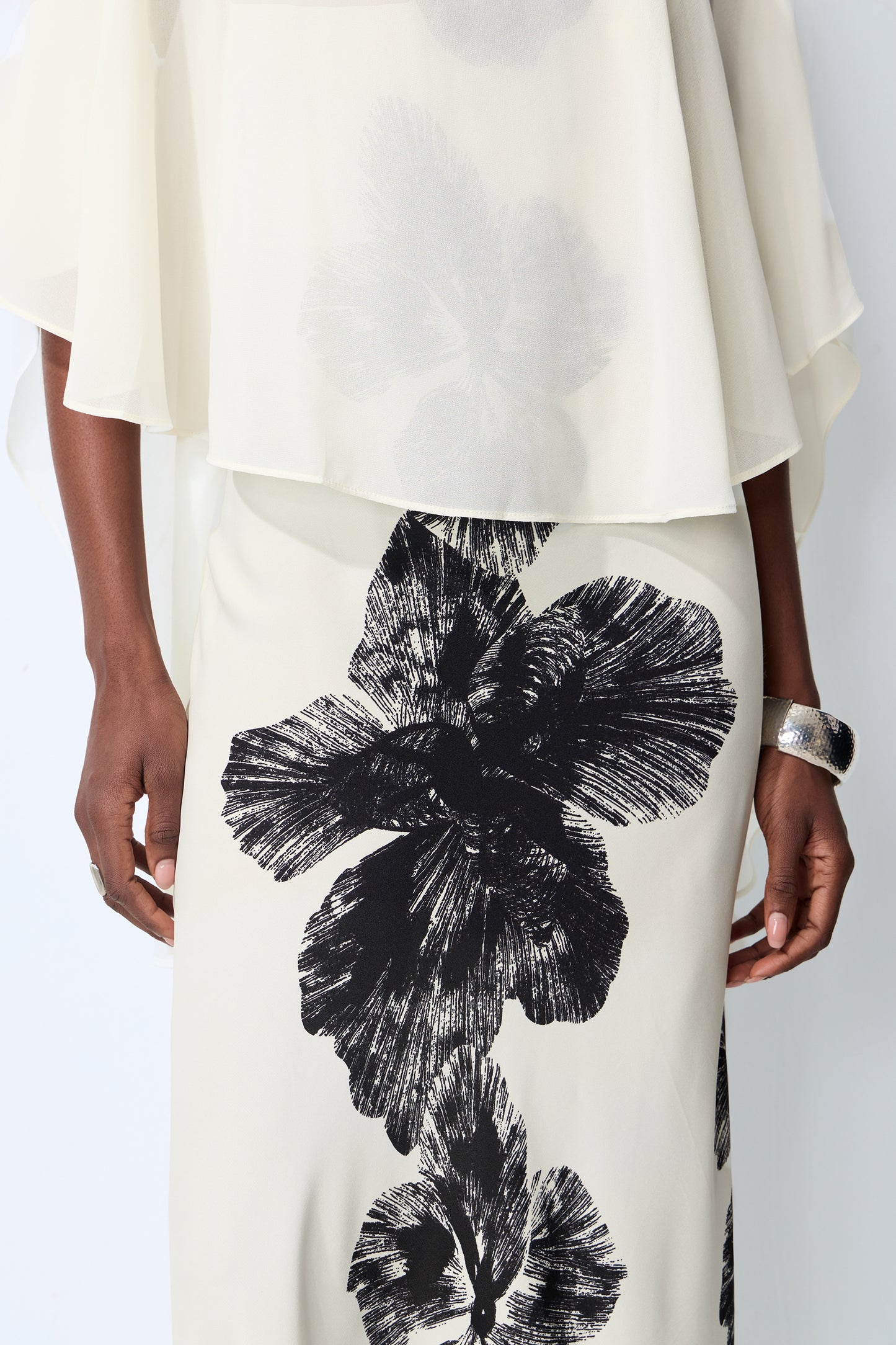 Classic Bloom White Sheer Blouse & Floral Print Dress Set