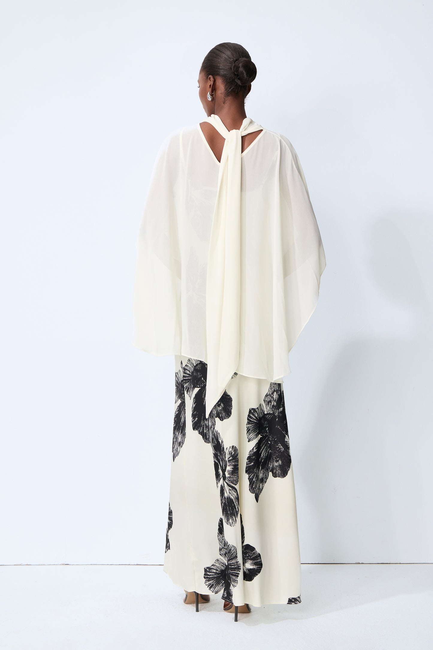 Classic Bloom White Sheer Blouse & Floral Print Dress Set