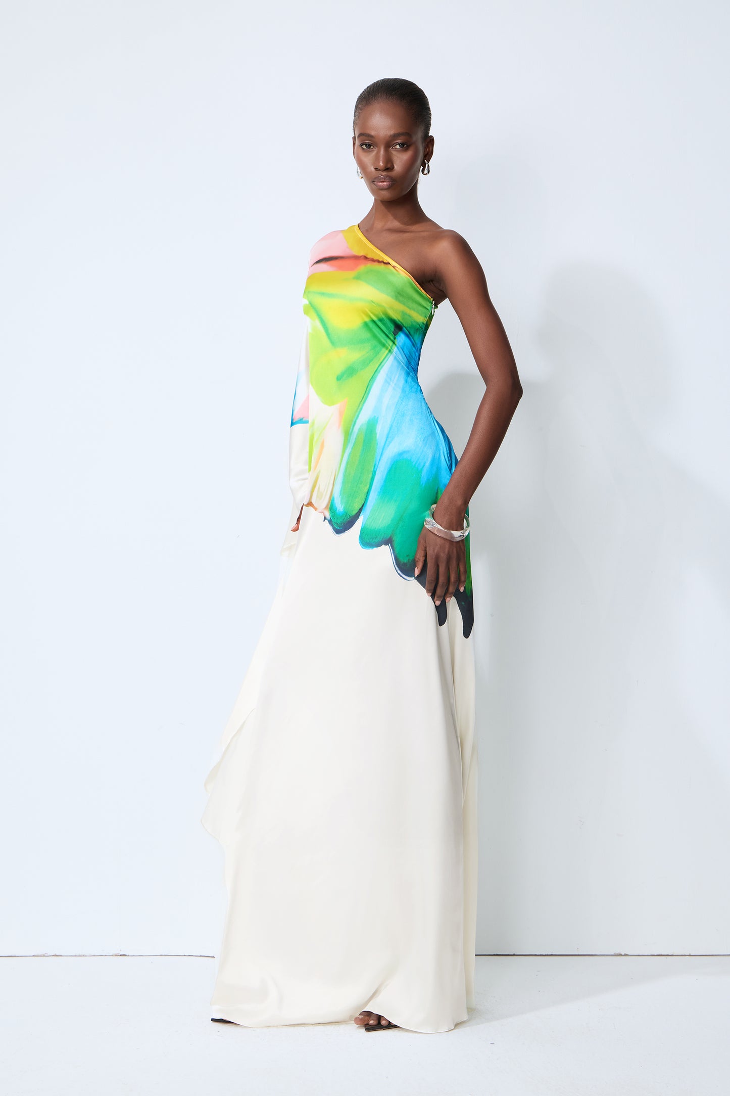 Bernice Printed Single Sleeve Maxi Dress