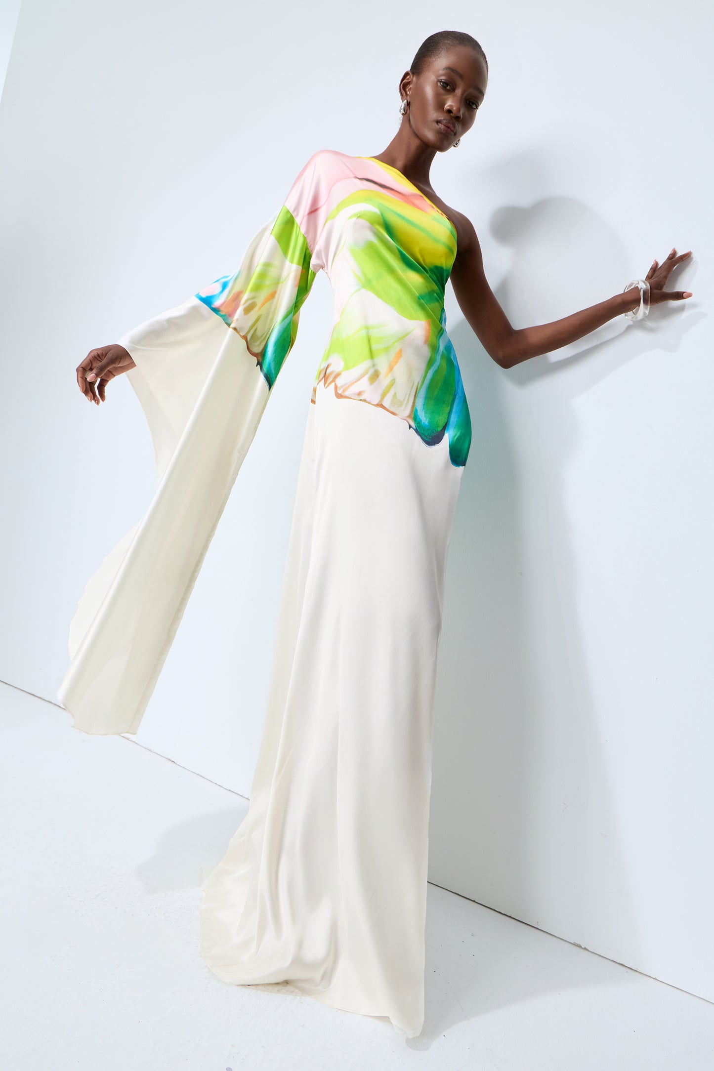 Bernice Printed Single Sleeve Maxi Dress