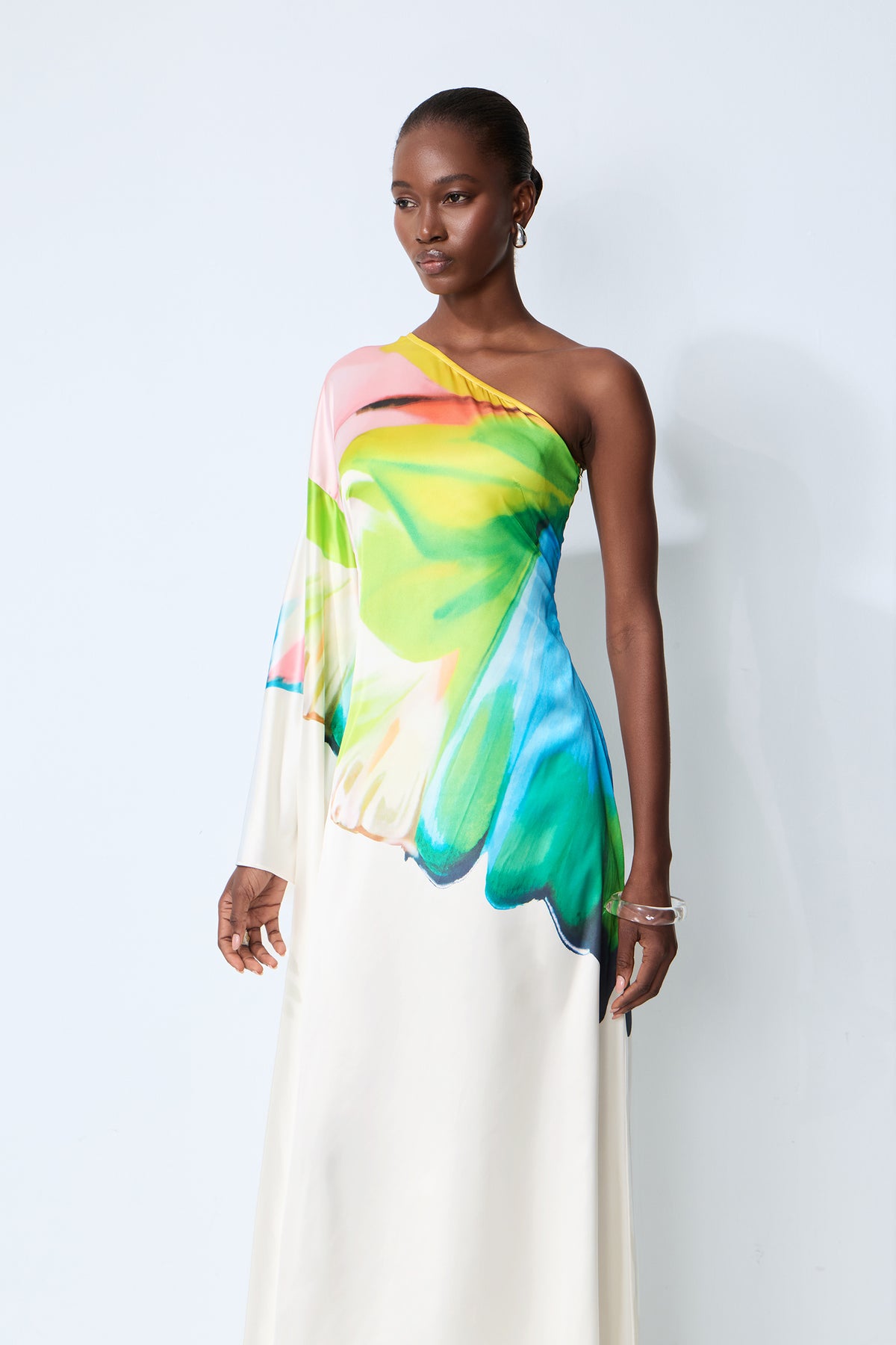 Bernice Printed Single Sleeve Maxi Dress