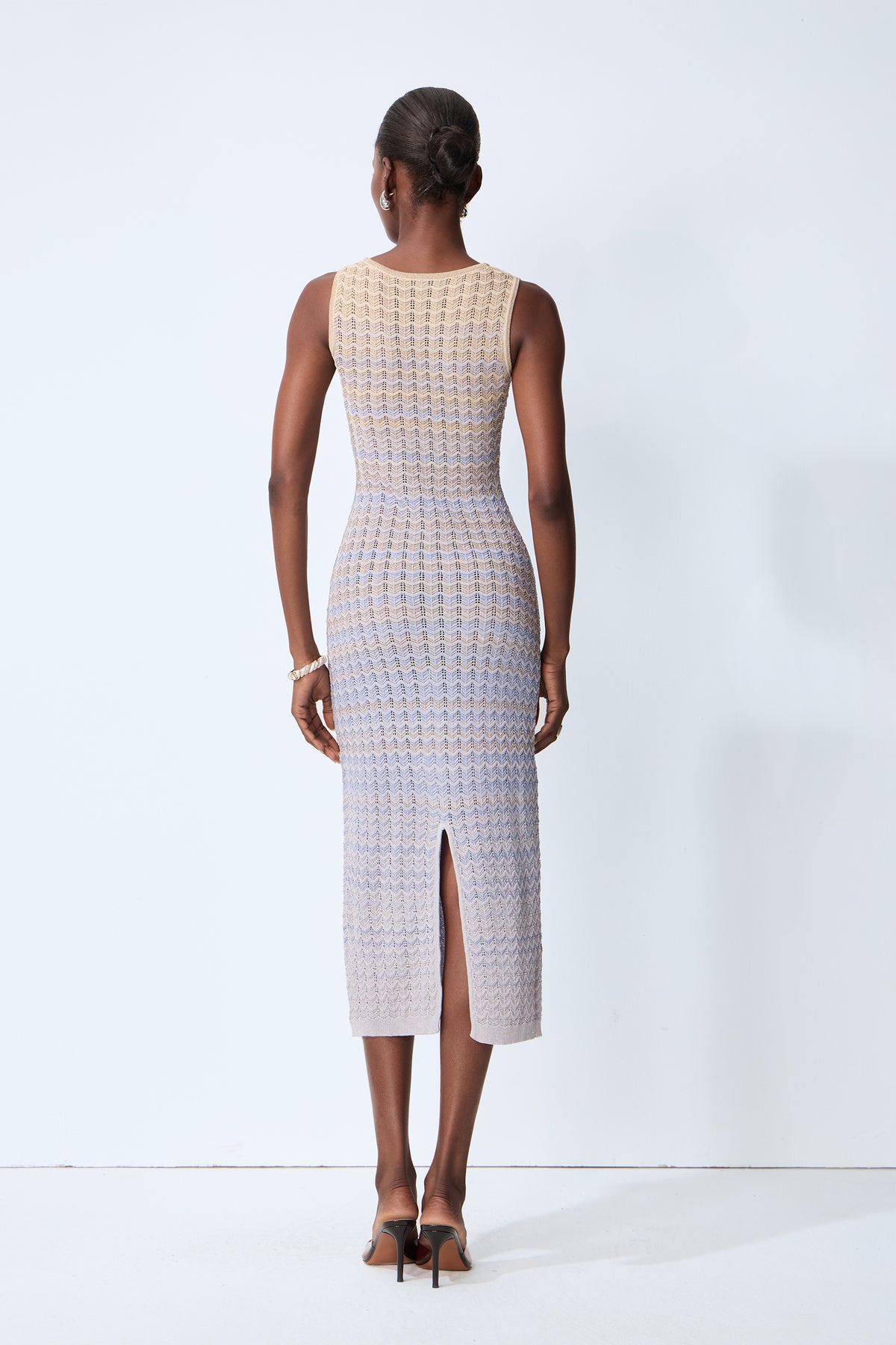 Sweetest Feeling Blue Sleeveless Chevron Knit Midi Dress