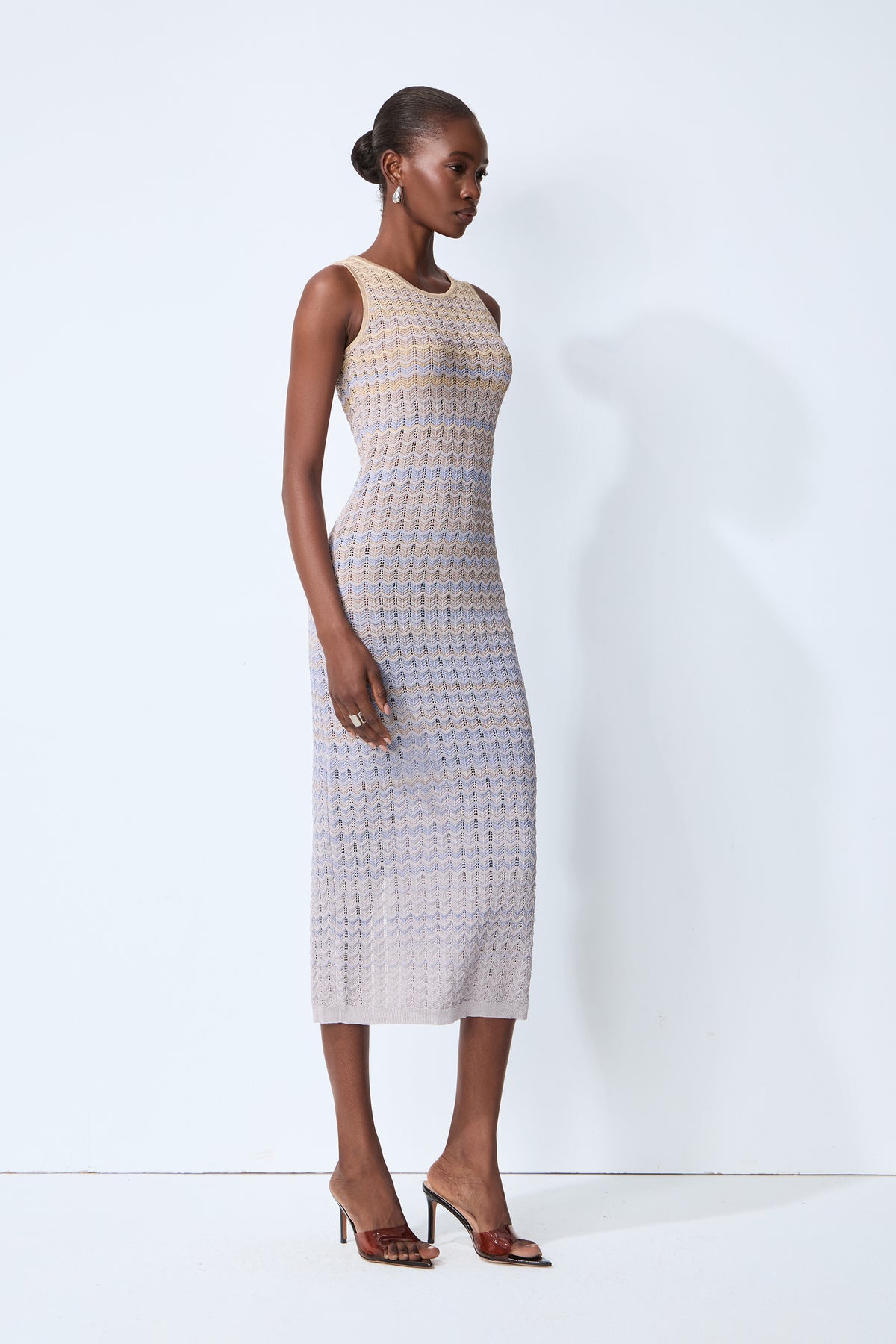 Sweetest Feeling Blue Sleeveless Chevron Knit Midi Dress