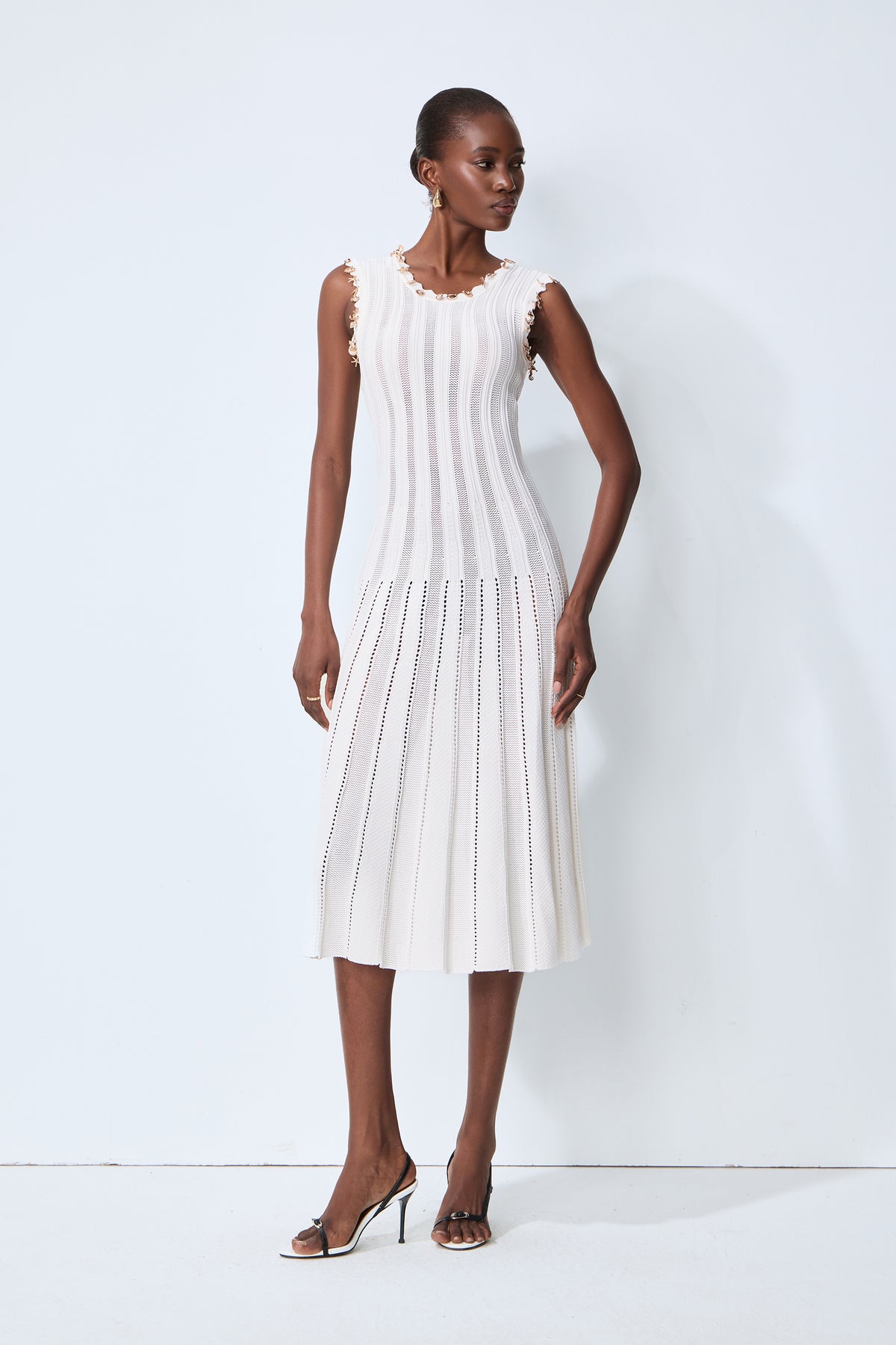 Love Letter White Sleeveless Ribbed Knit Midi Dress