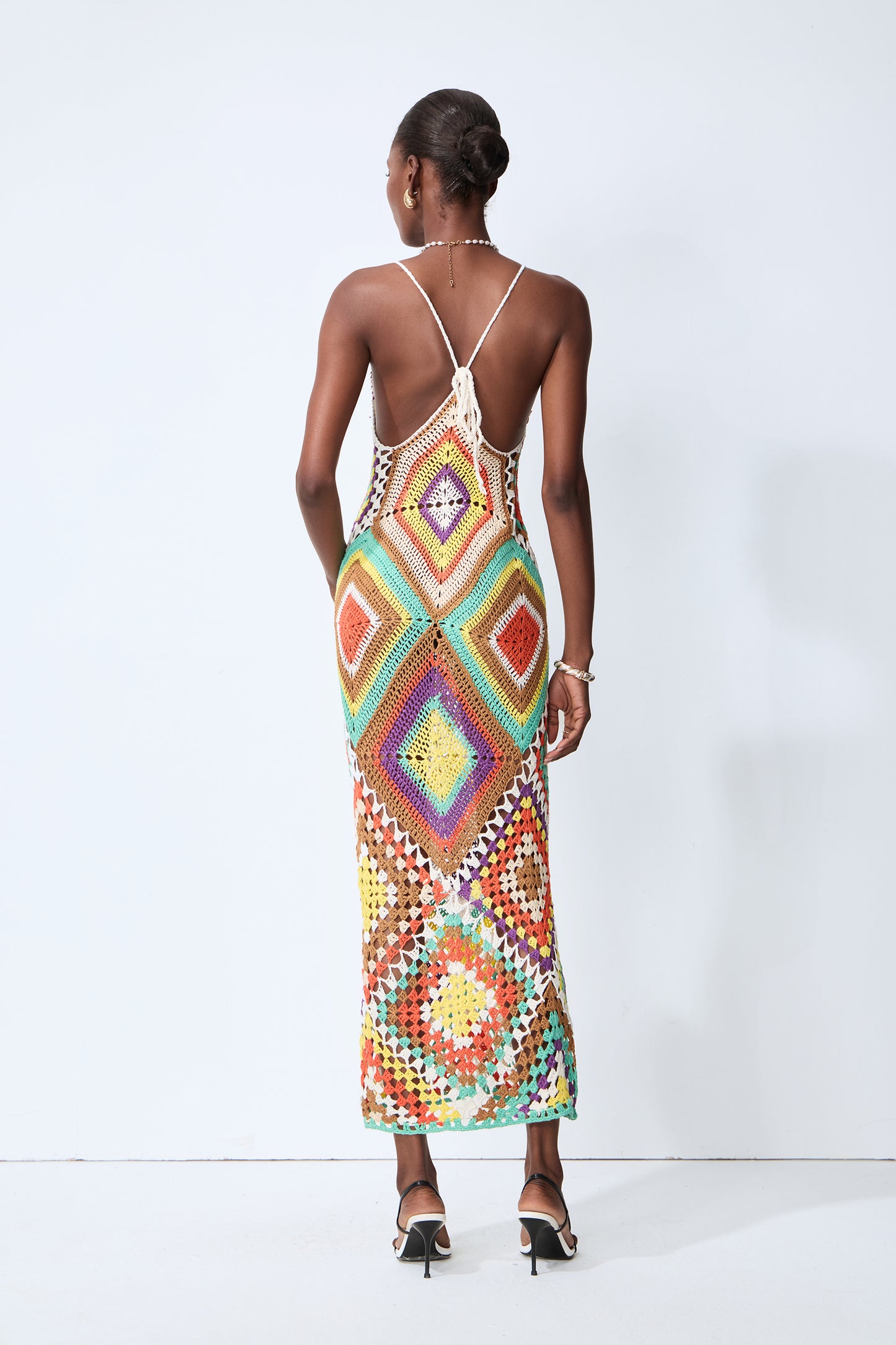 Sunkissed Shores Multi Crochet Geometric Spaghetti Strap Maxi Dress