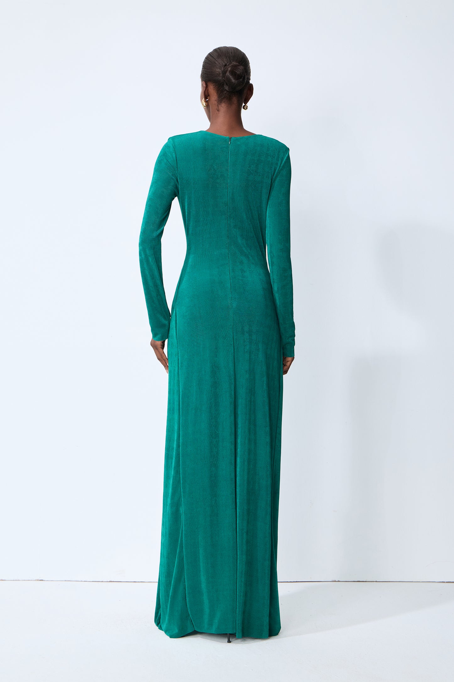 Serenade Me Green Long Sleeve Ruched Maxi Dress