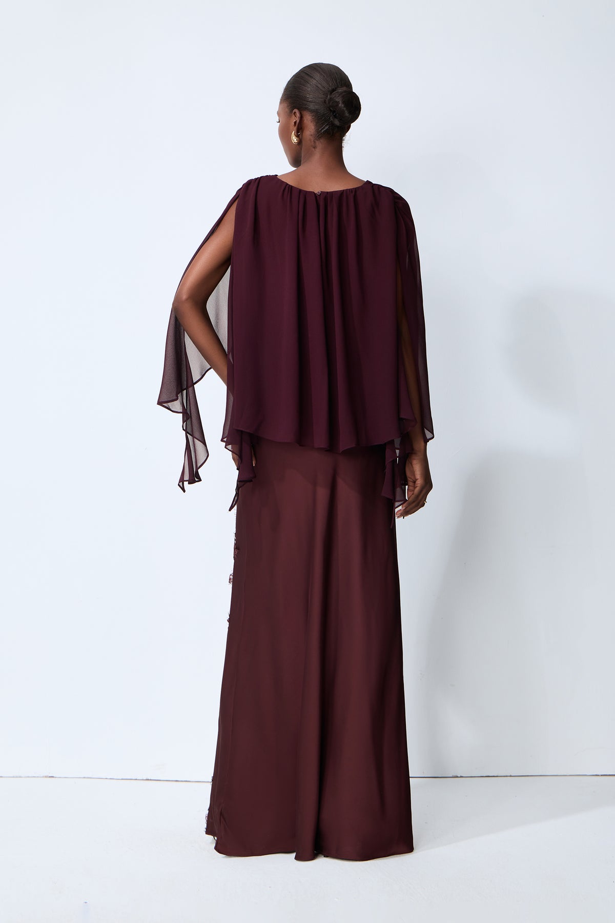 Going Out Tonight Burgundy Chiffon Cape Sleeve Blouse