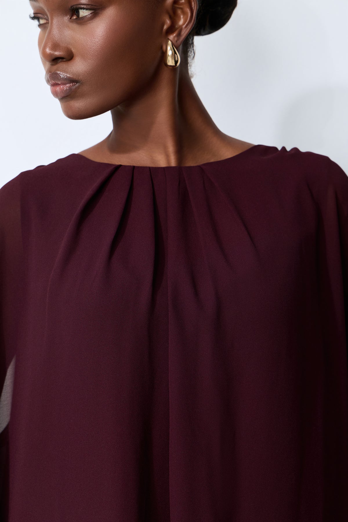Going Out Tonight Burgundy Chiffon Cape Sleeve Blouse