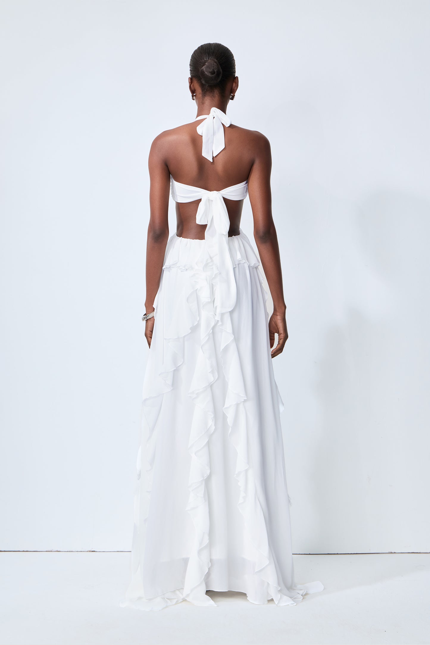 Maggie Halter Cut-Out Ruffle Maxi Dress