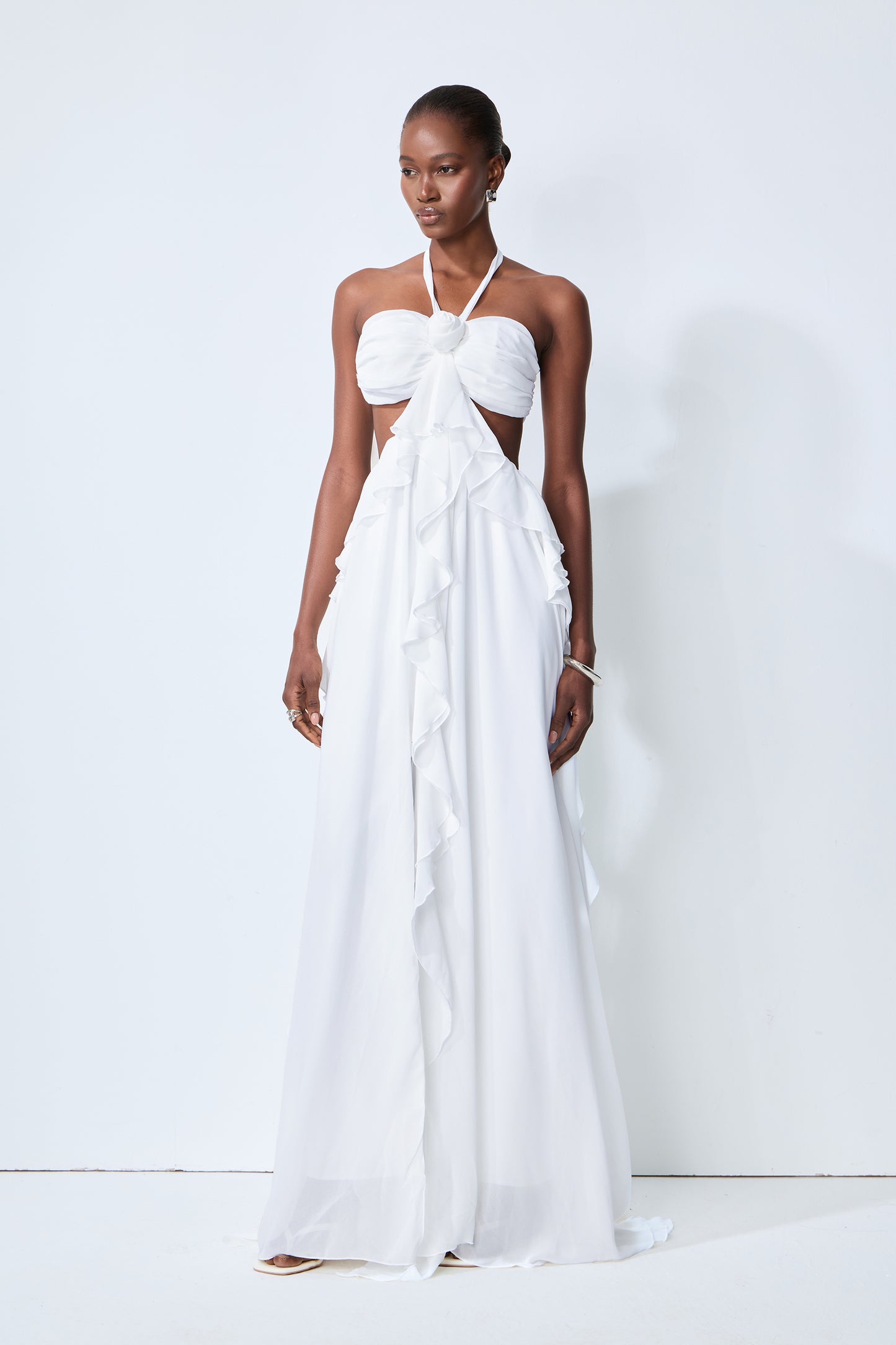 Maggie Halter Cut-Out Ruffle Maxi Dress