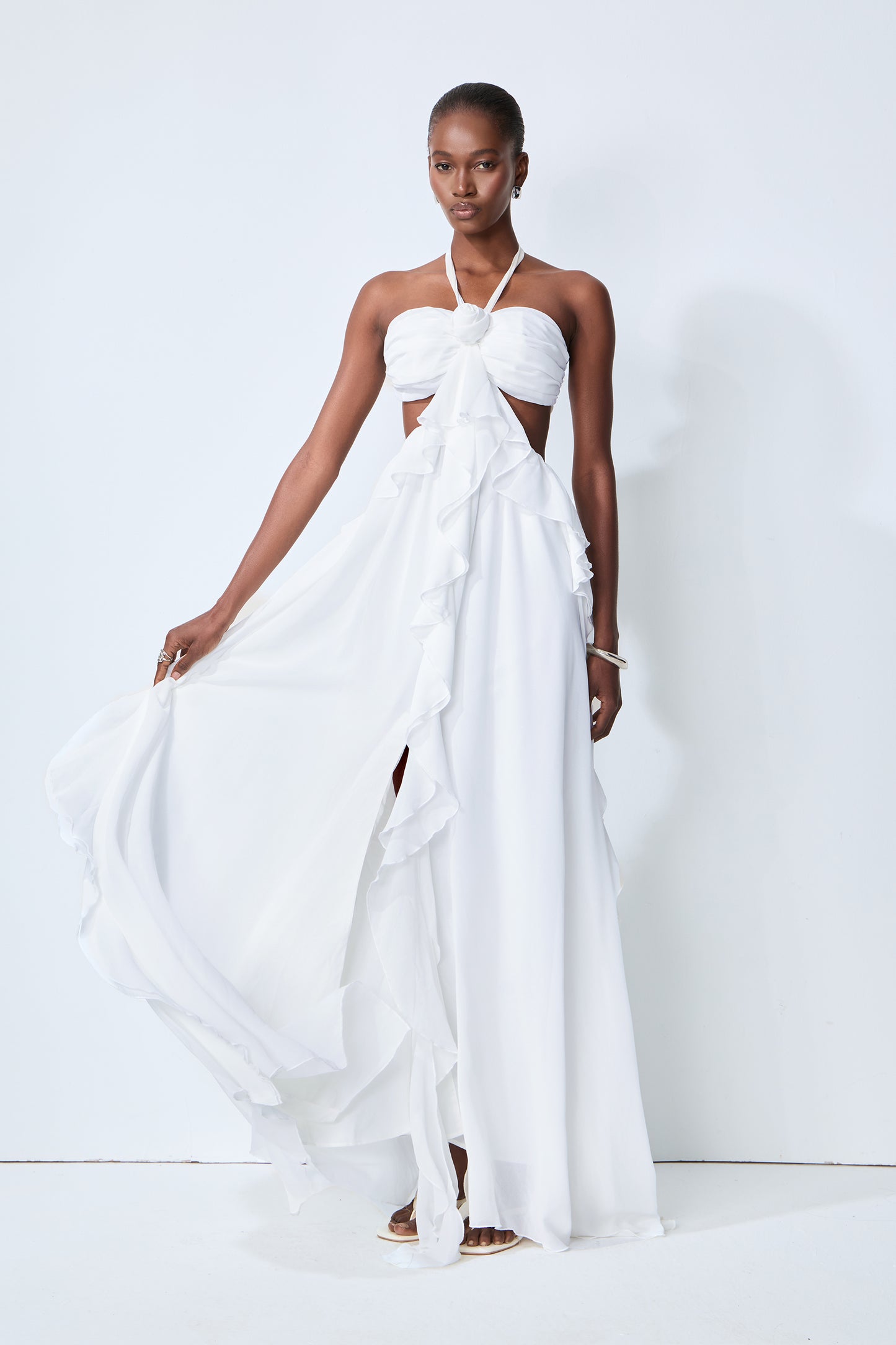 Maggie Halter Cut-Out Ruffle Maxi Dress