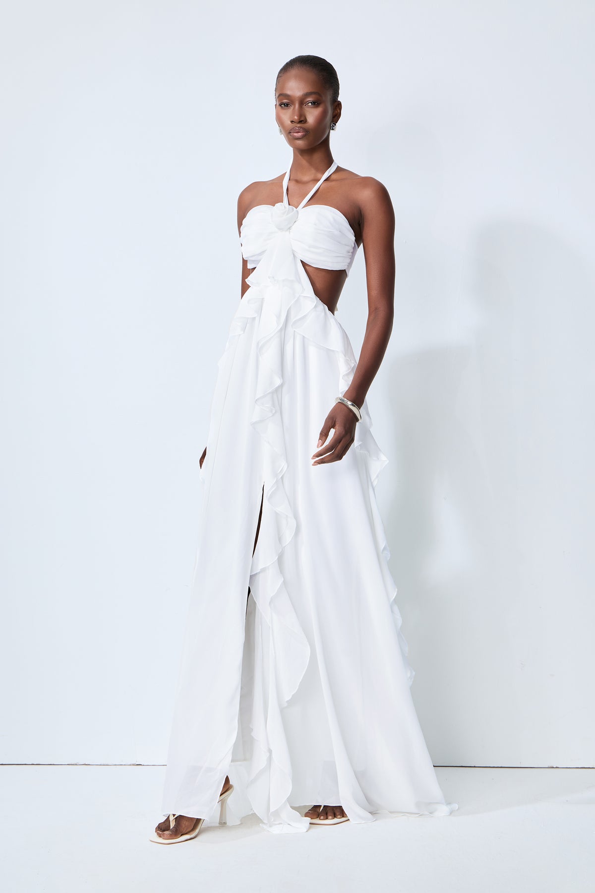 Maggie Halter Cut-Out Ruffle Maxi Dress