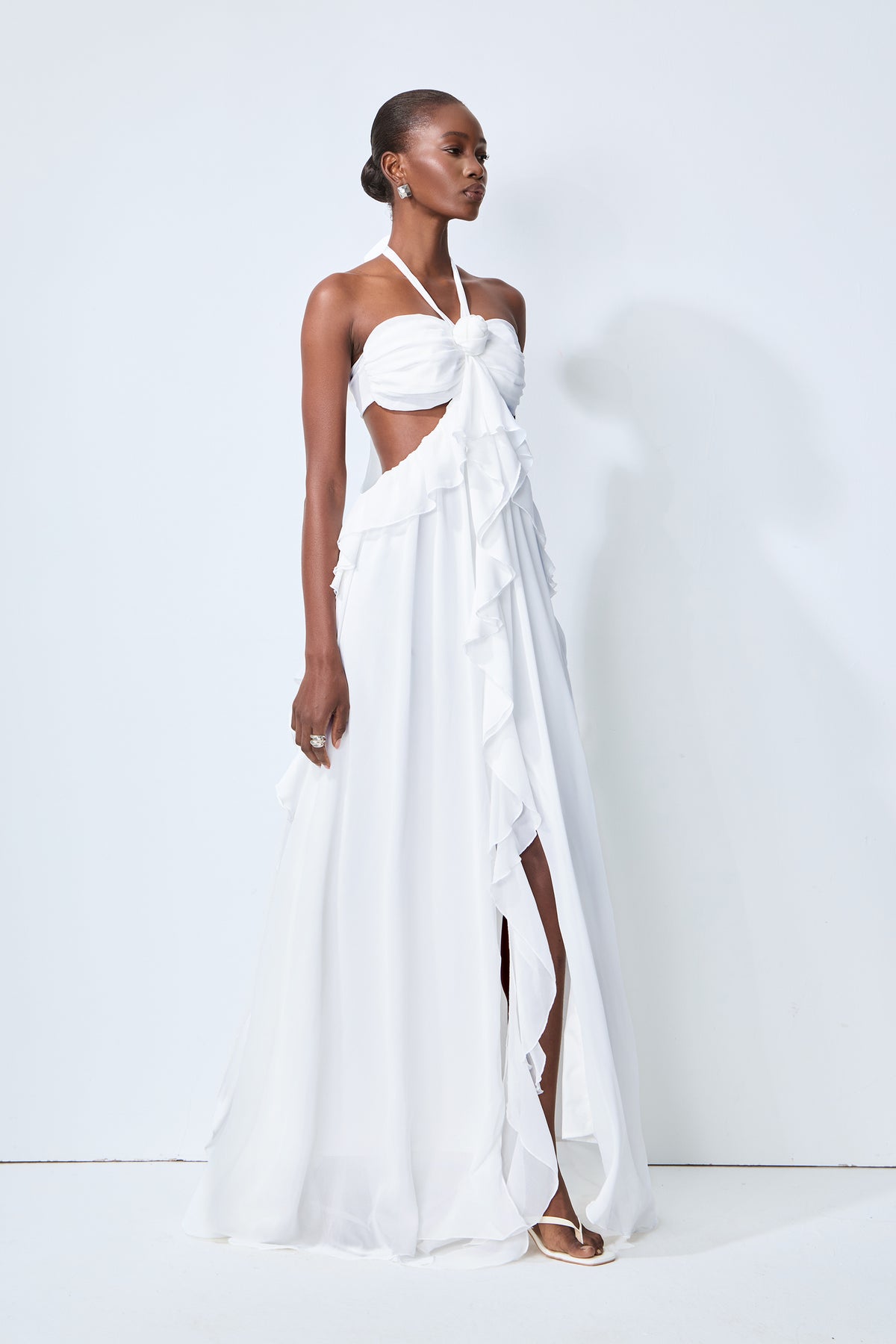 Maggie Halter Cut-Out Ruffle Maxi Dress