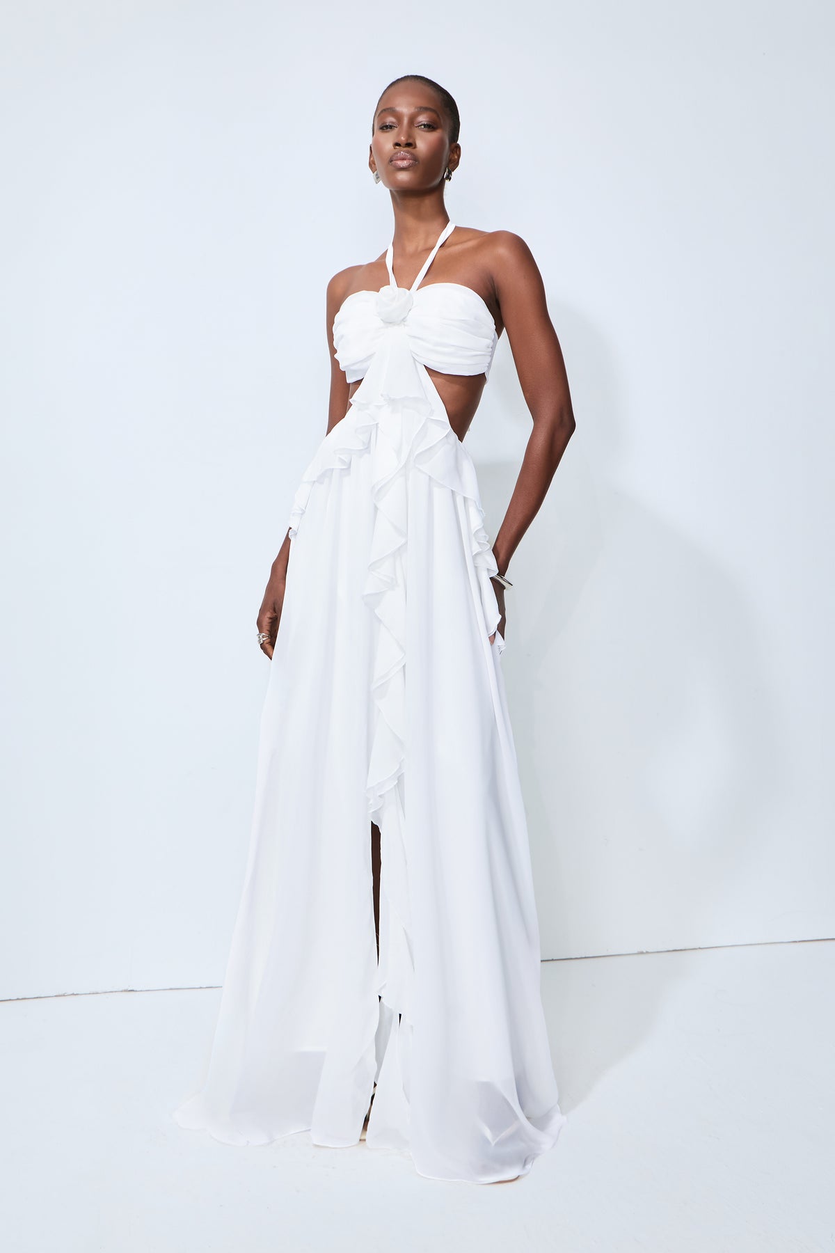Maggie Halter Cut-Out Ruffle Maxi Dress