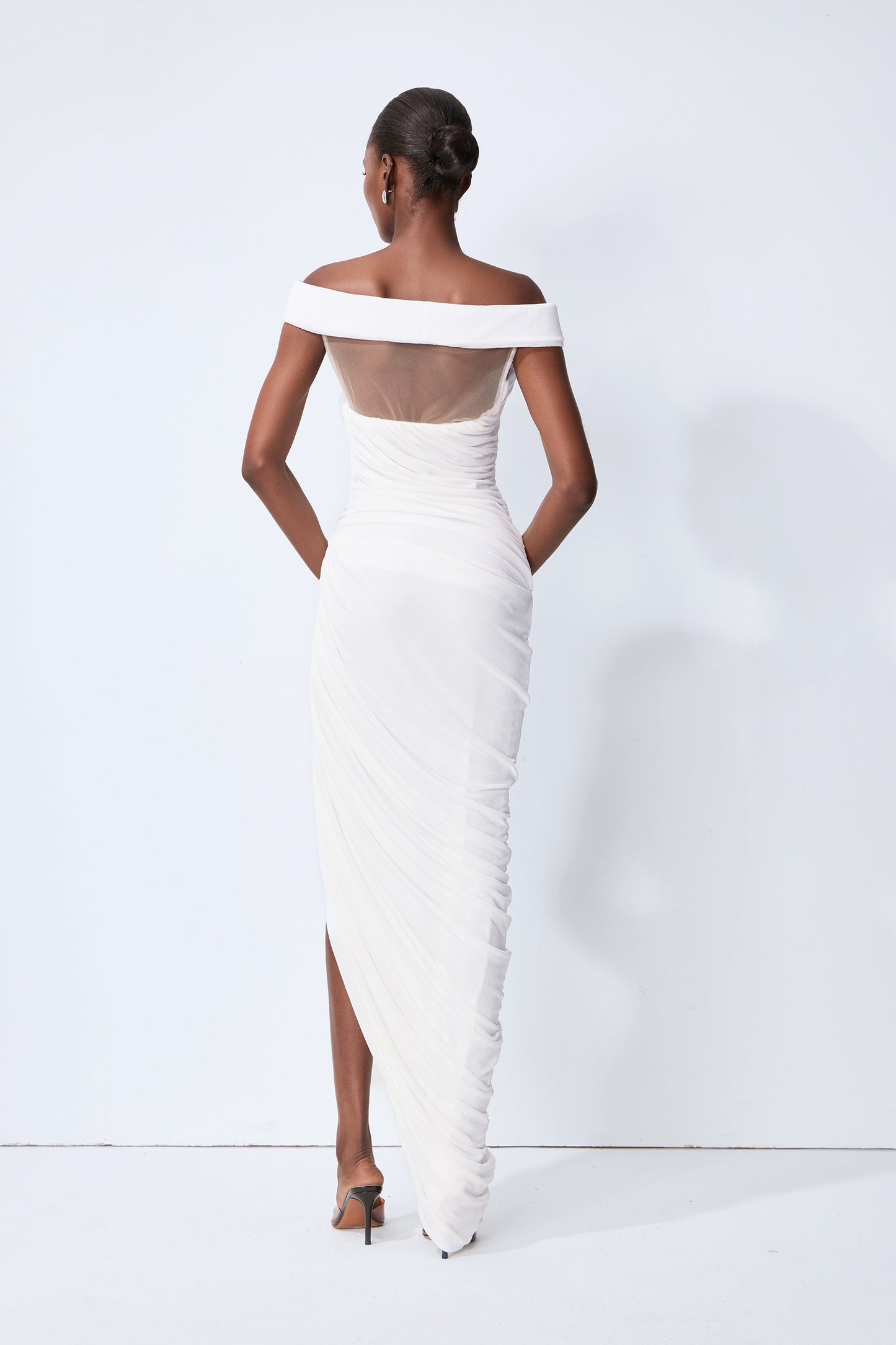 Monaco Mood White Off Shoulder Asymmetric Maxi Dress
