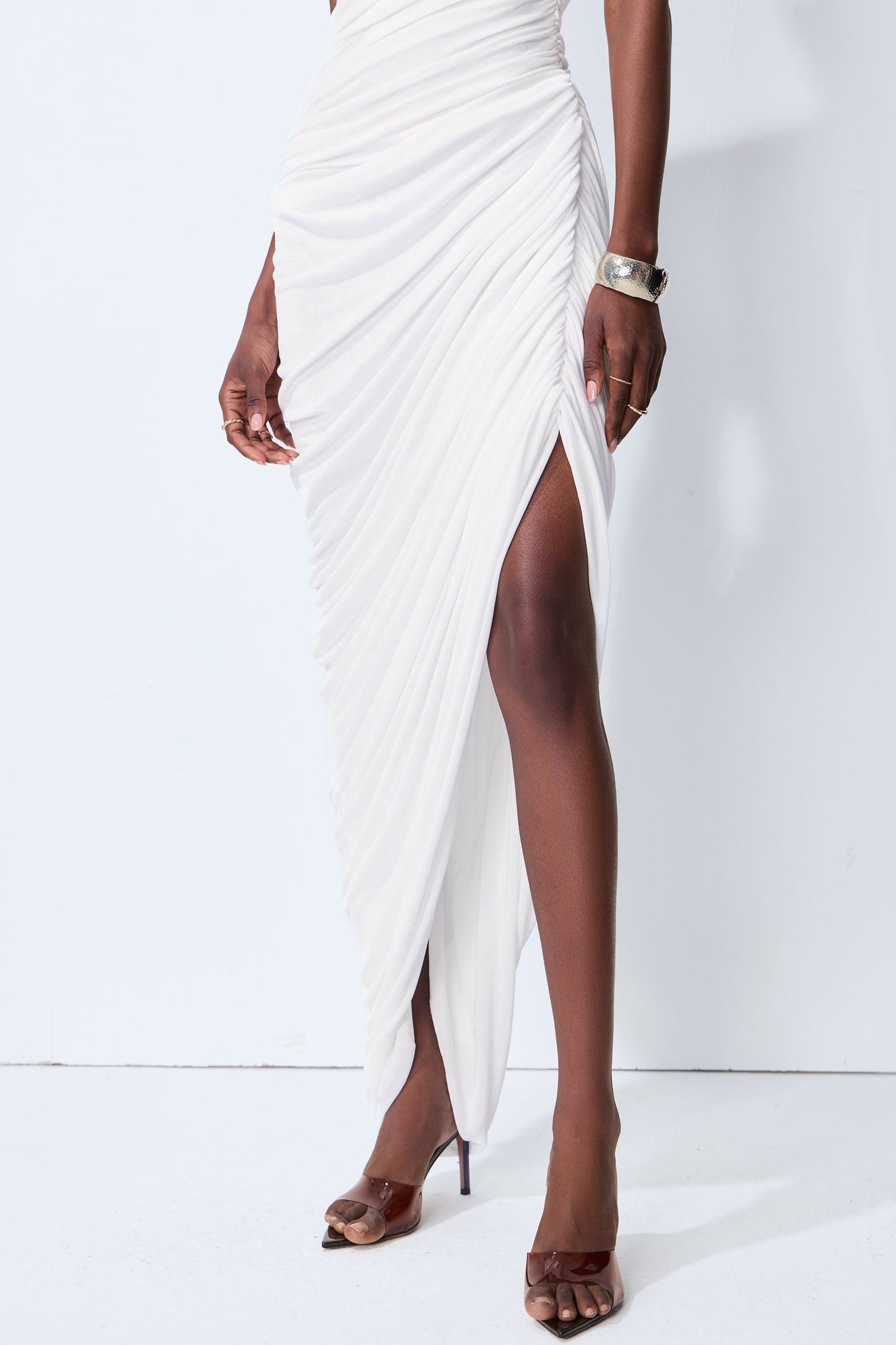 Monaco Mood White Off Shoulder Asymmetric Maxi Dress