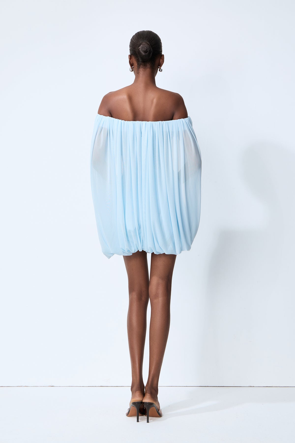 Sweet Moment Blue Off Shoulder Ruched Mini Dress With Shorts