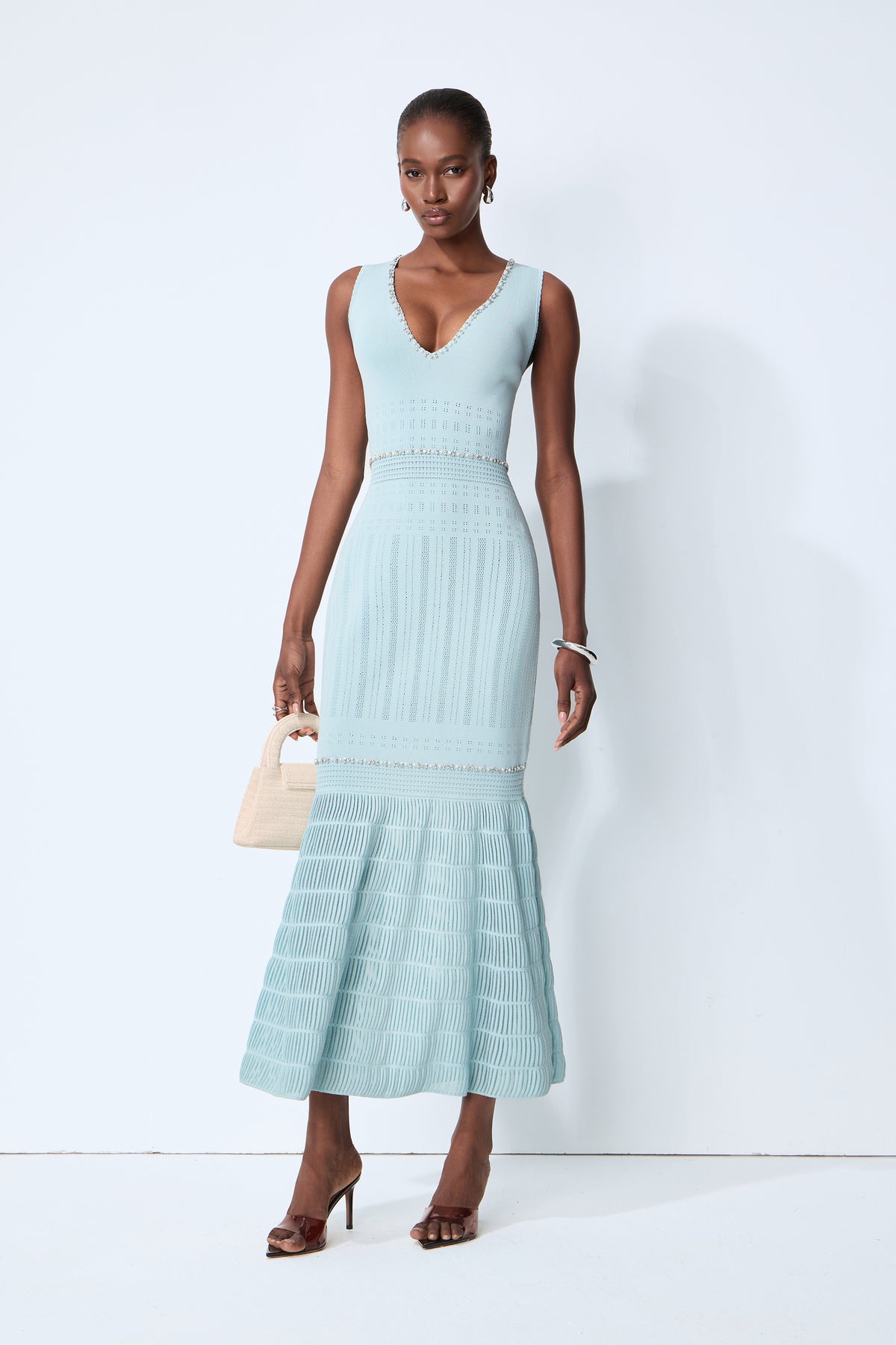Purely Yours Blue Rhinestone Trim Sleeveless Knit Maxi Dress