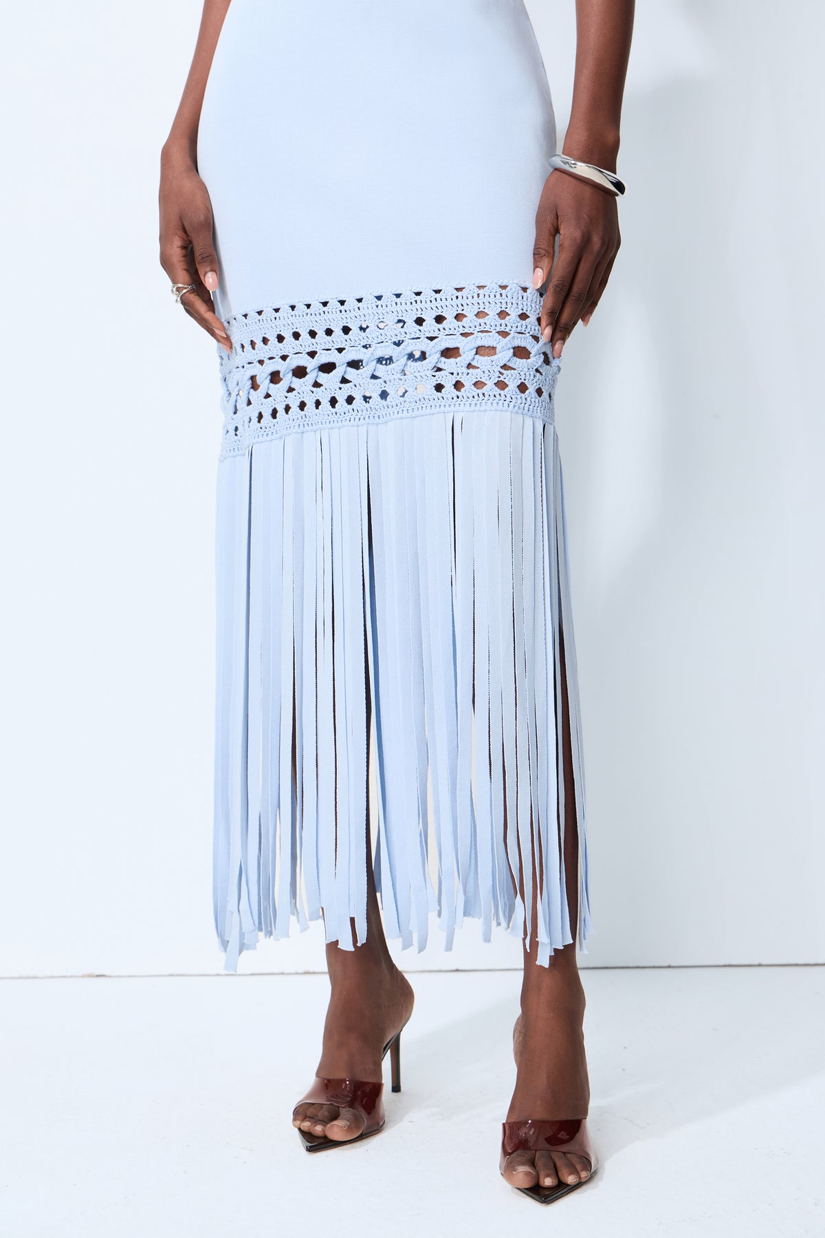 Sunwoven Stories Blue Sleeveless Crochet Fringe Maxi Dress