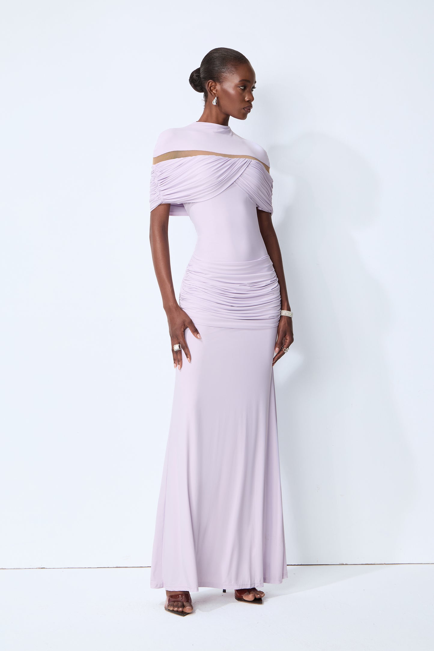 Softly Beautiful Purple Ruched Crisscross Knit Maxi Dress