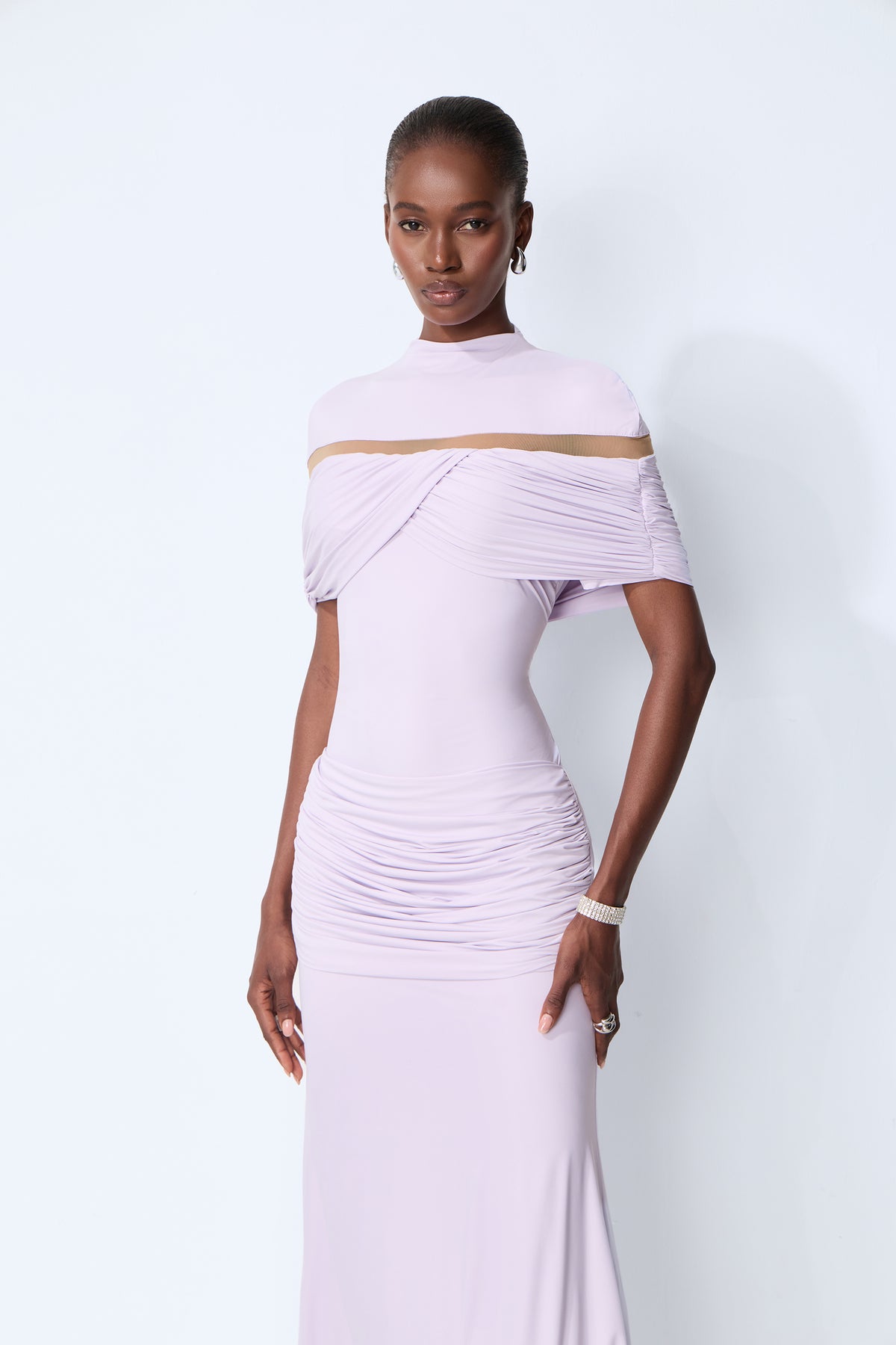 Softly Beautiful Purple Ruched Crisscross Knit Maxi Dress