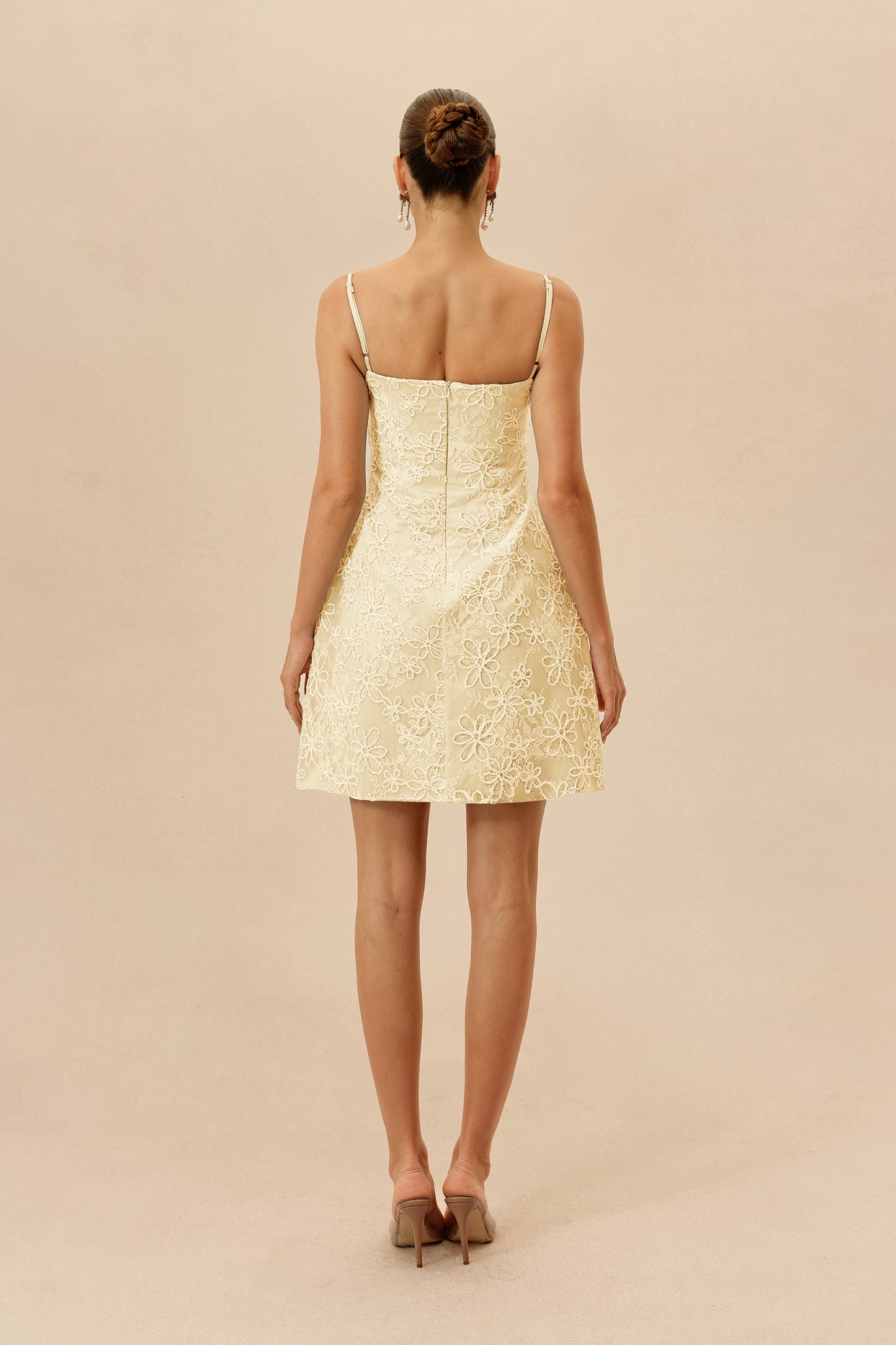 Summer Crush Apricot Floral Lace Spaghetti Strap Mini Dress