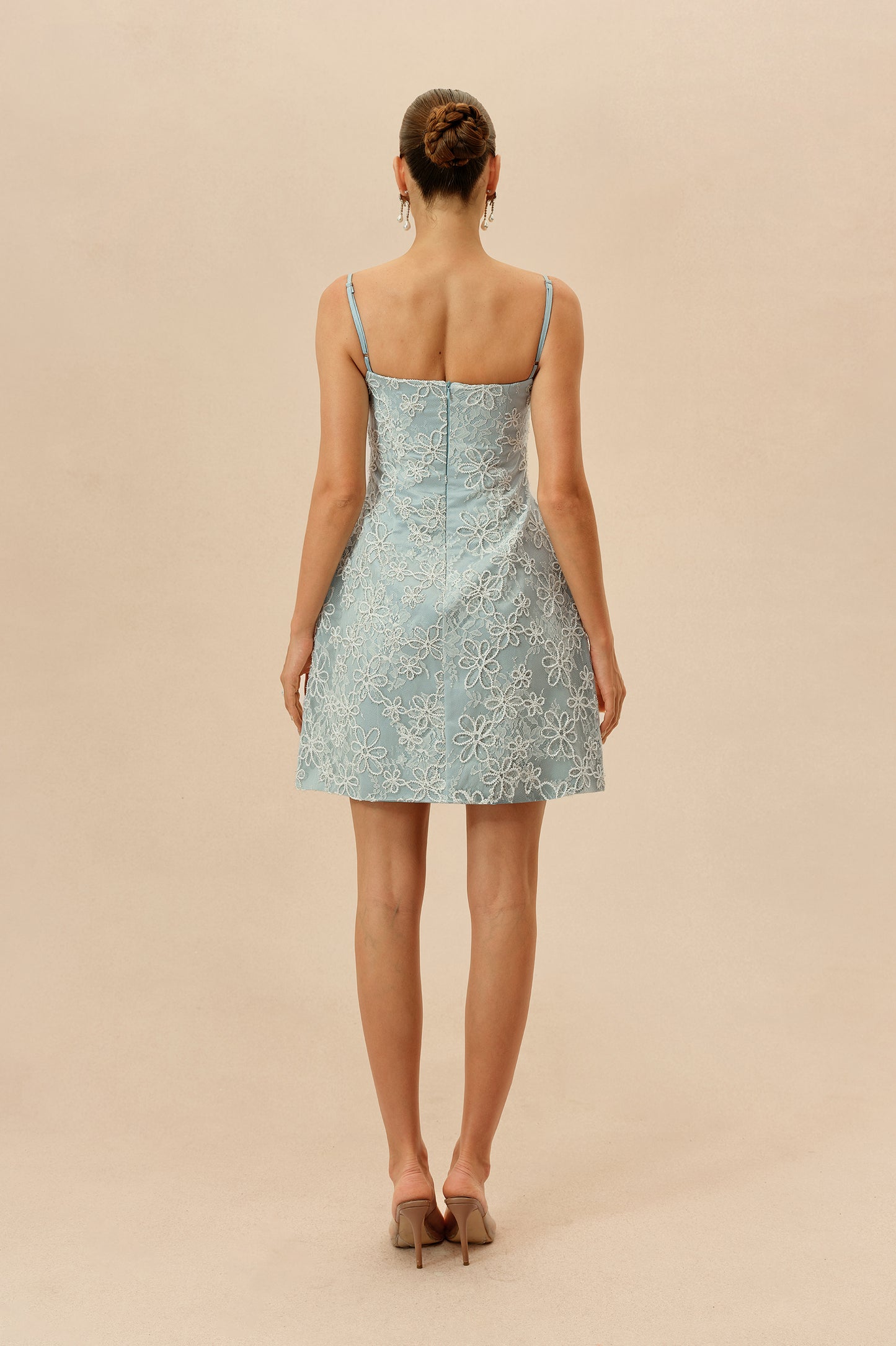 Summer Crush Blue Floral Lace Spaghetti Strap Mini Dress