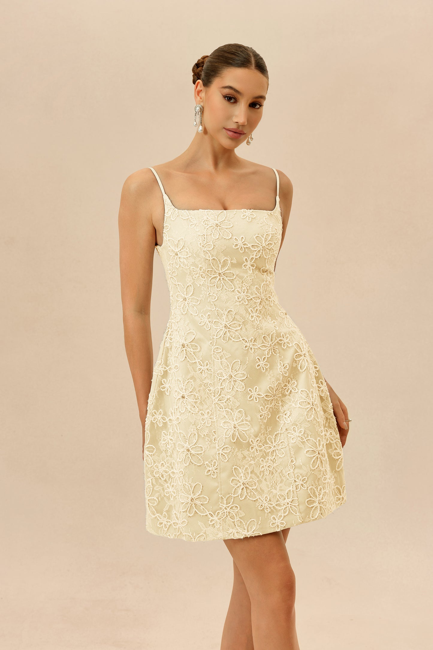 Summer Crush Apricot Floral Lace Spaghetti Strap Mini Dress