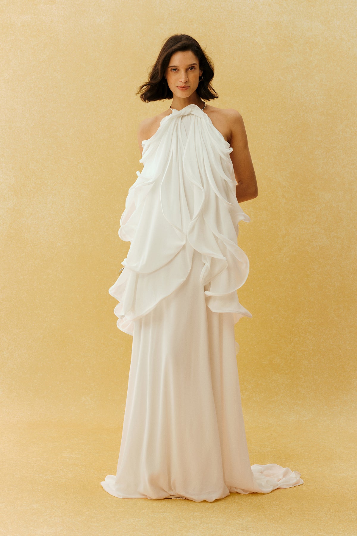 Captured Your Heart White Metal Halter Neck Ruffle Maxi Dress