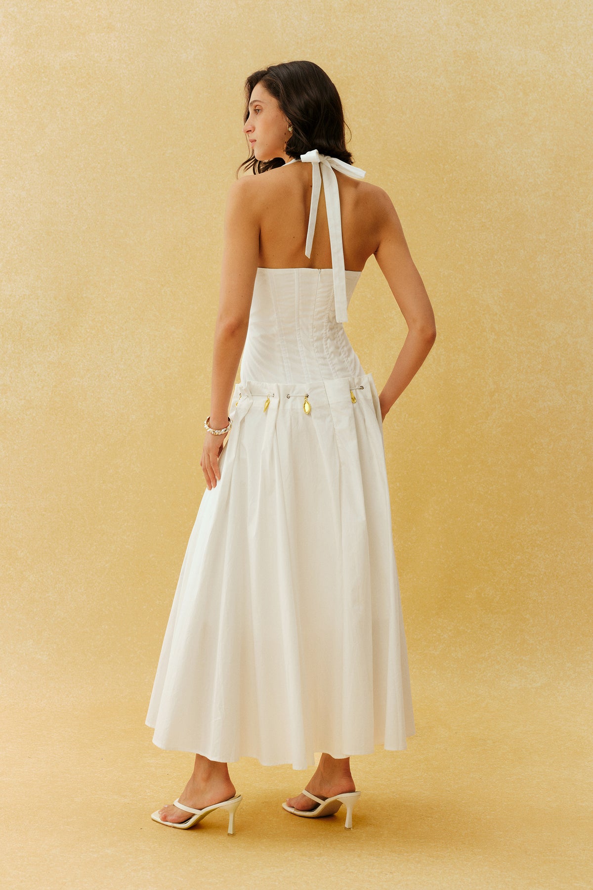 Falling For It White Halter Neck Corset Maxi Dress