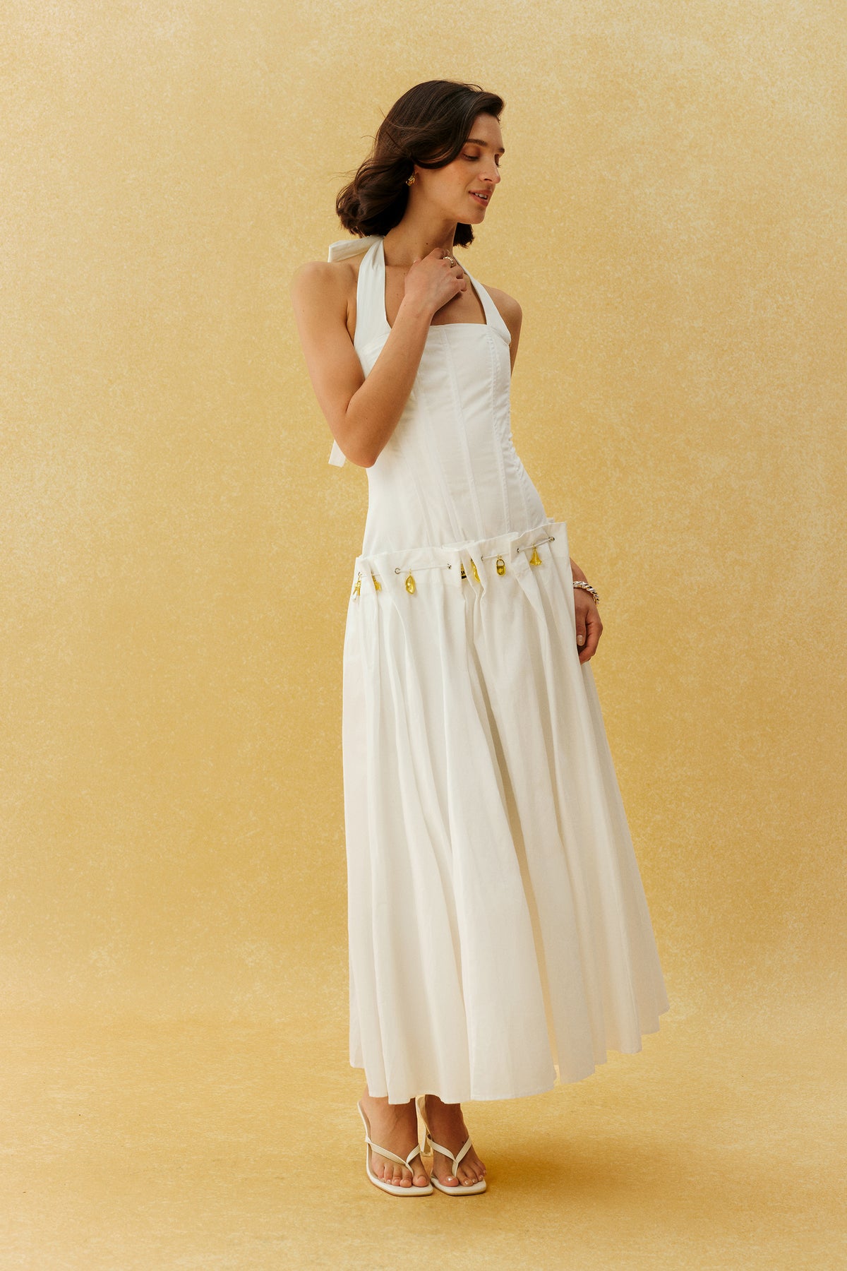 Falling For It White Halter Neck Corset Maxi Dress