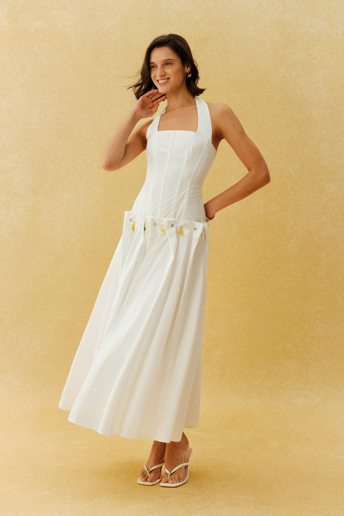 Falling For It White Halter Neck Corset Maxi Dress