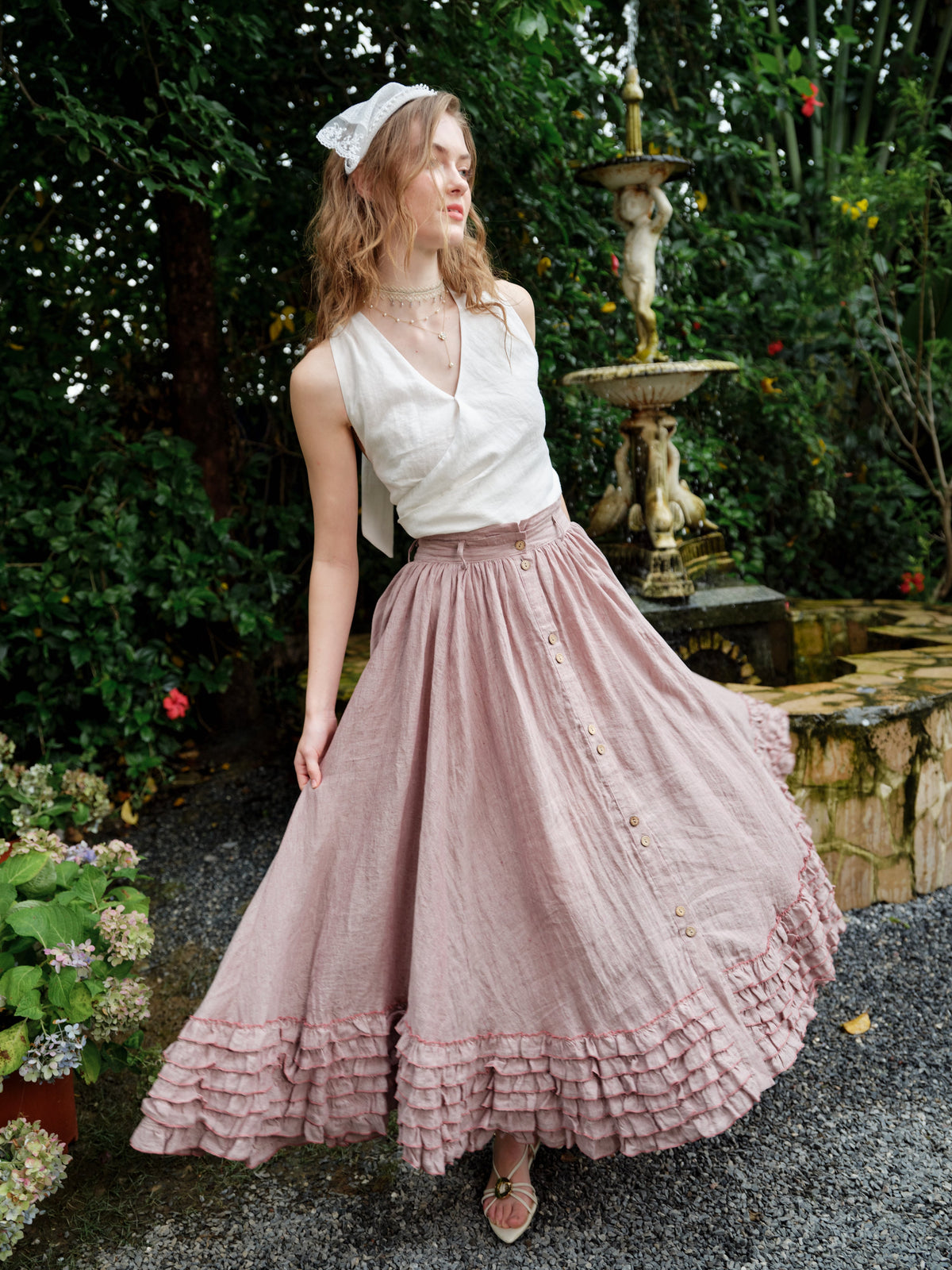 Dorothy 27 | Ruffled maxi linen skirt