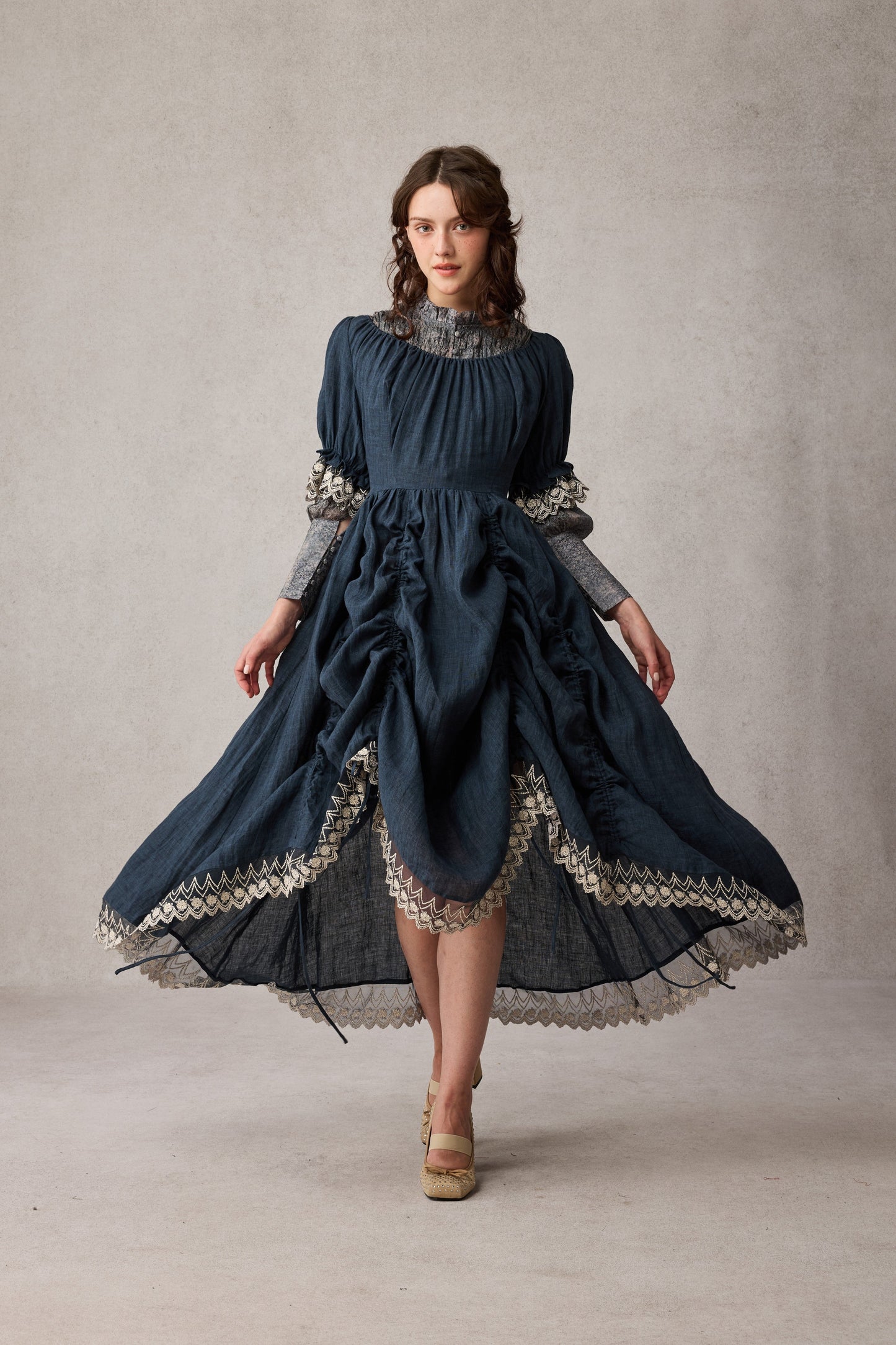 Elowen 27 | Lace Linen dress gown ( 2 way to wear )