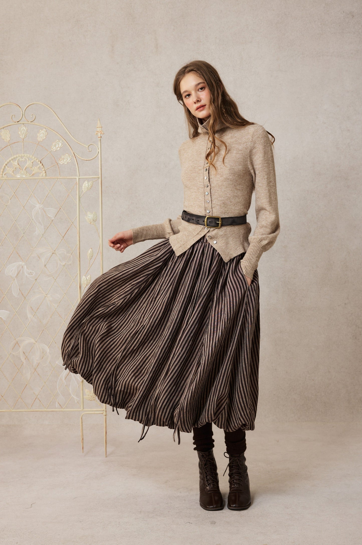 Camellia Bubble 22 | Drawstring Bubble Linen Skirt