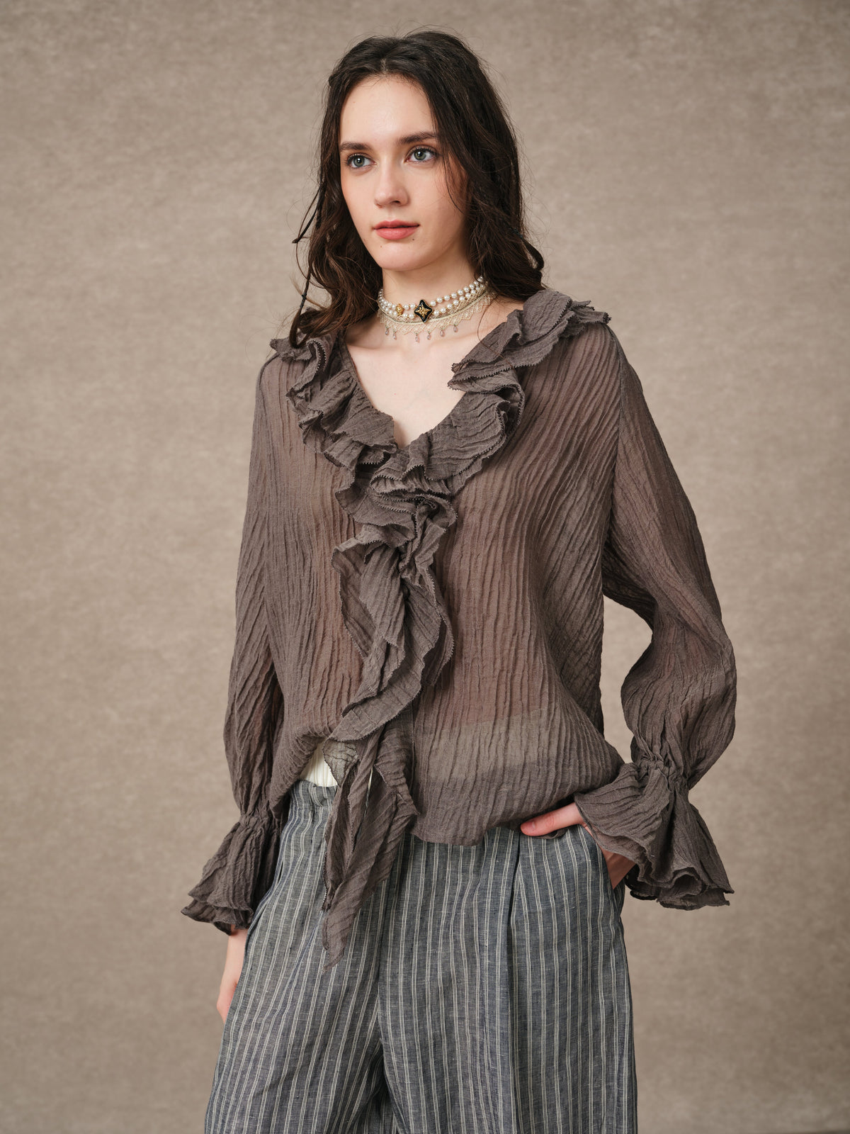 Nebula | Grey Ruffle Oversized Shirt