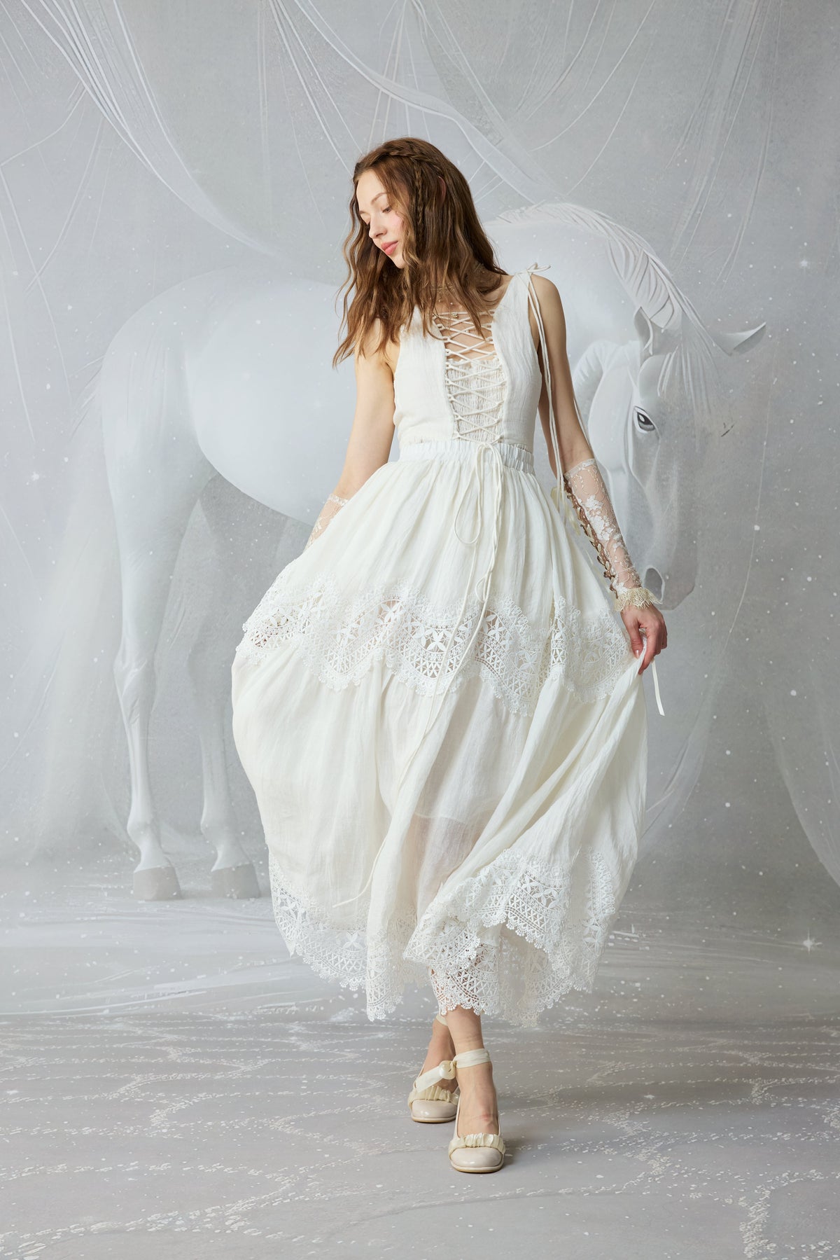 Moonstone 22 |Lace linen Maxi skirt
