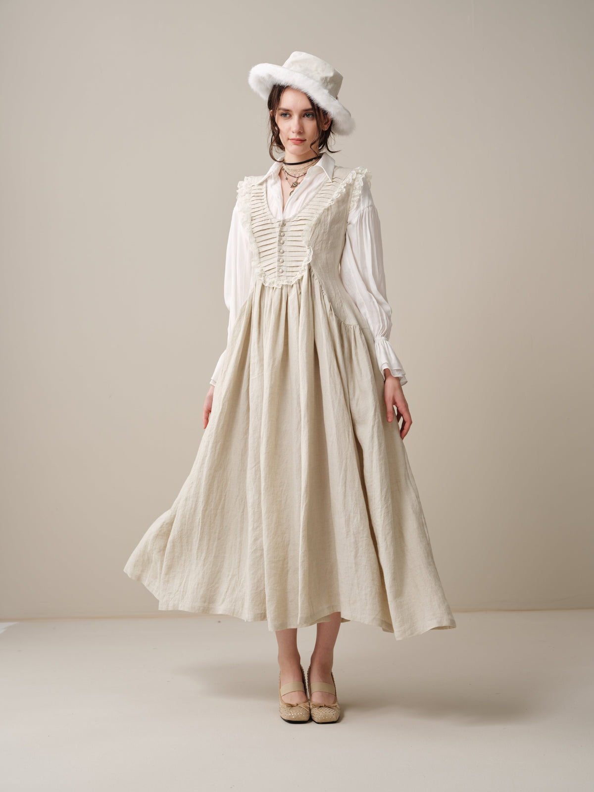 Edith 14 | Pleated Corset Linen Dress