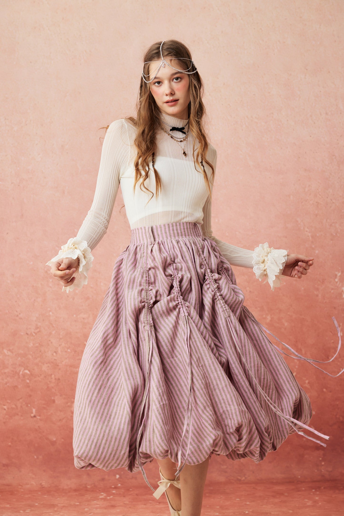 Camellia Bubble 22 | Drawstring Bubble Linen Skirt