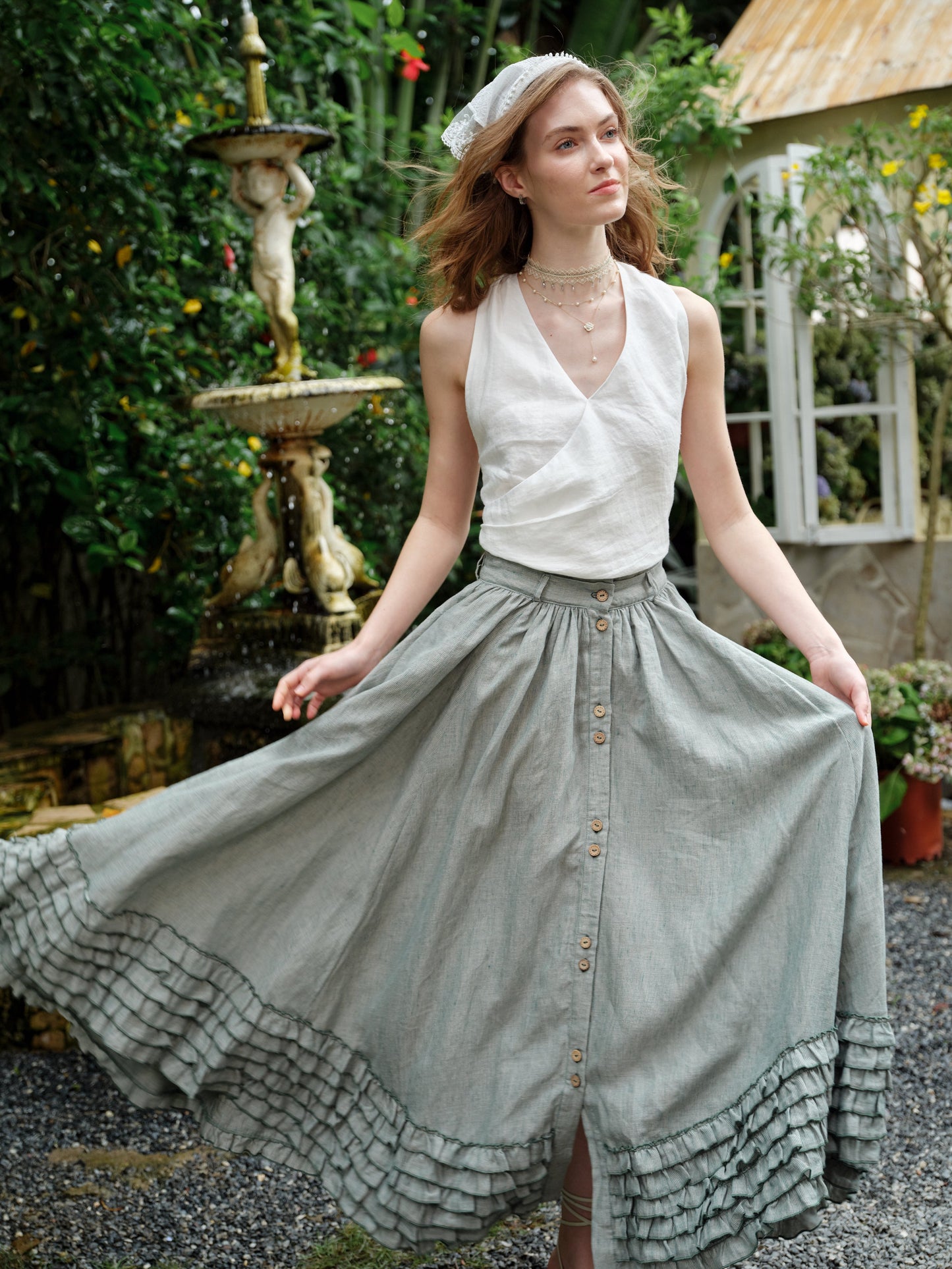 Dorothy 27 | Ruffled maxi linen skirt