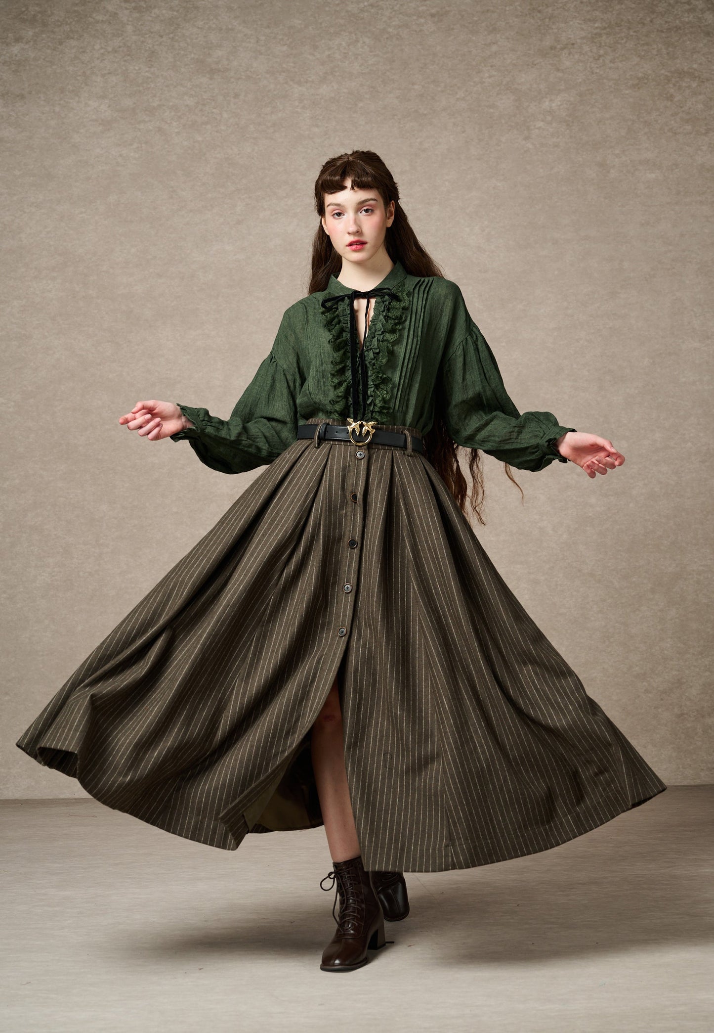 Santal 3 | Striped Wool Skirt in black